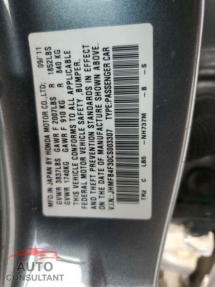 HONDA CIVIC 2012 - JHMFB4F30CS003307