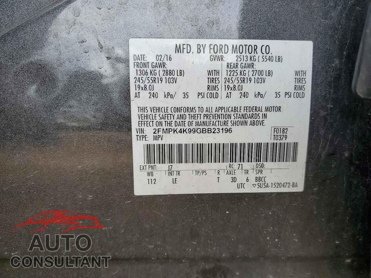 FORD EDGE 2016 - 2FMPK4K99GBB23196