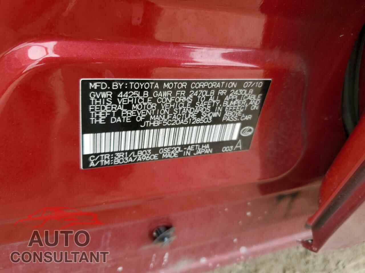 LEXUS IS 2010 - JTHBF5C20A5128503