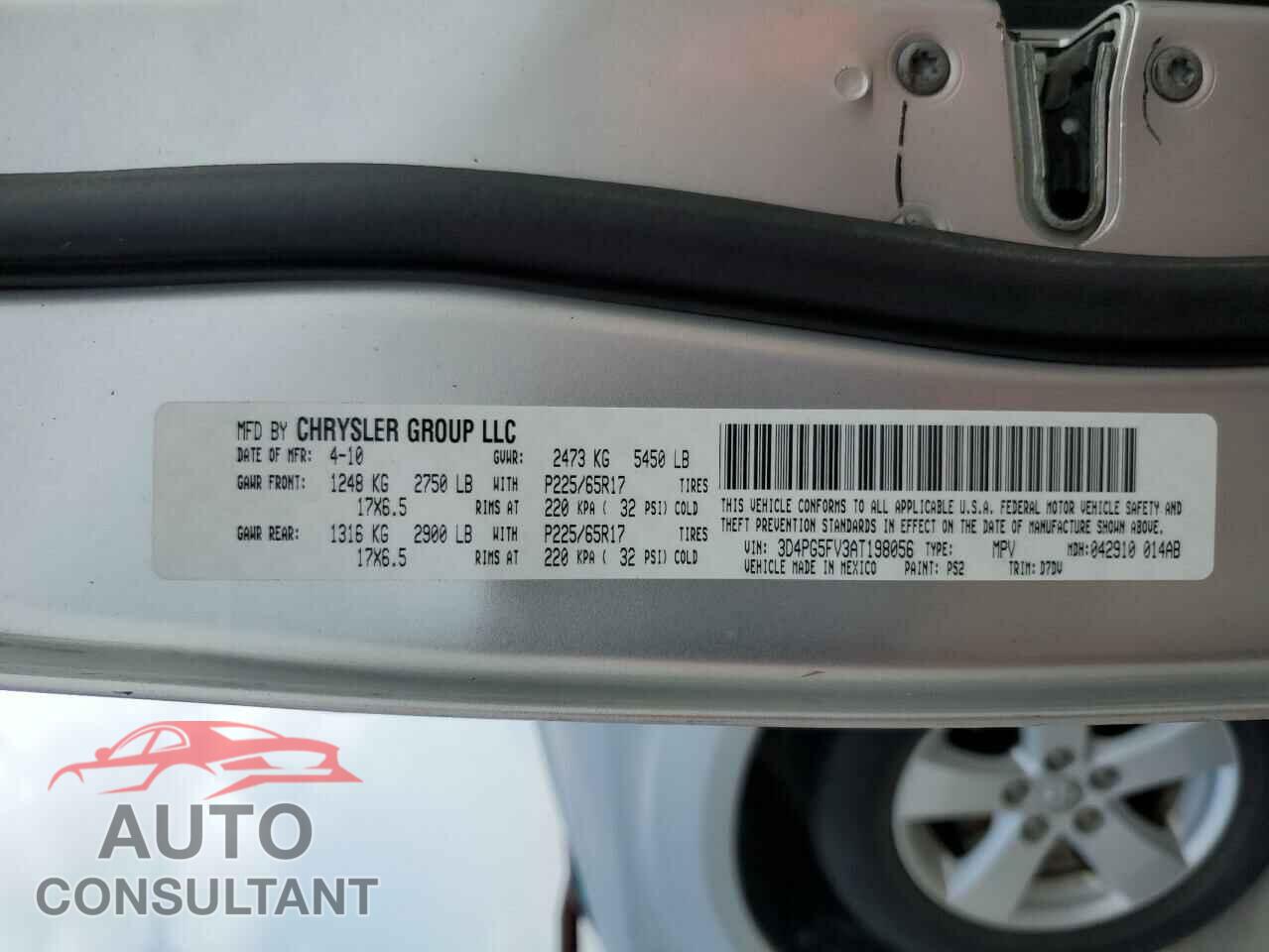 DODGE JOURNEY 2010 - 3D4PG5FV3AT198056