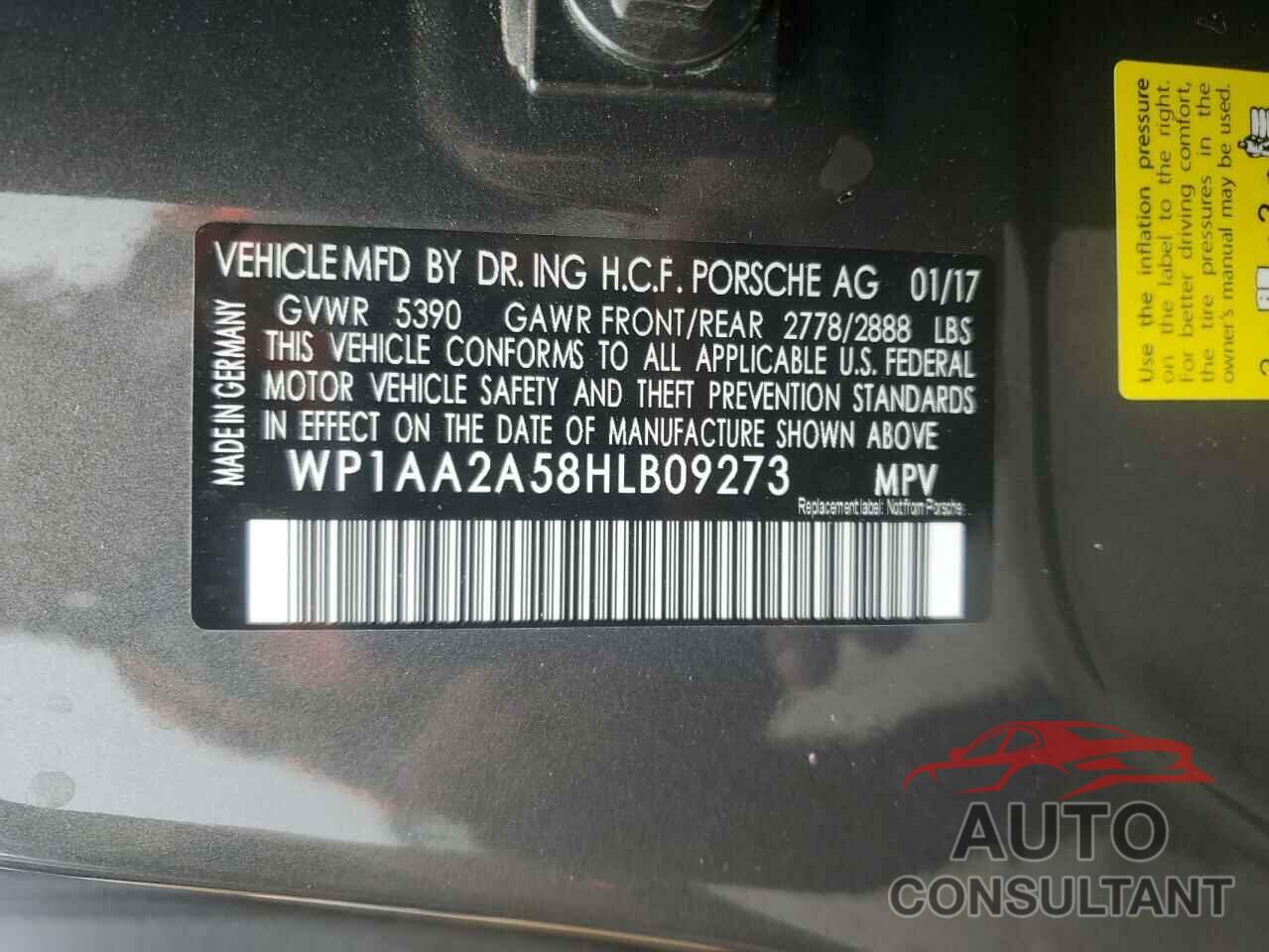 PORSCHE MACAN 2017 - WP1AA2A58HLB09273