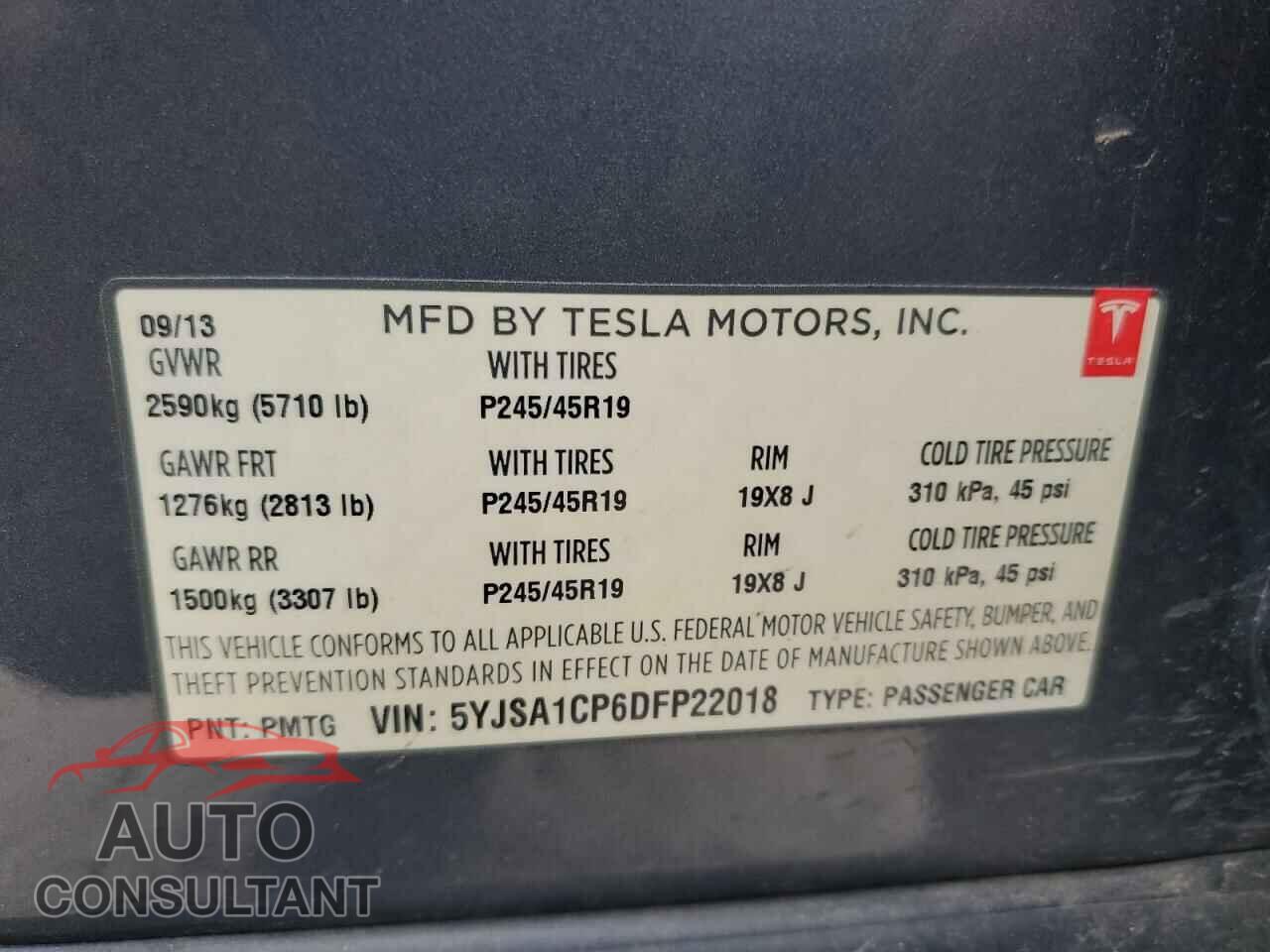 TESLA MODEL S 2013 - 5YJSA1CP6DFP22018