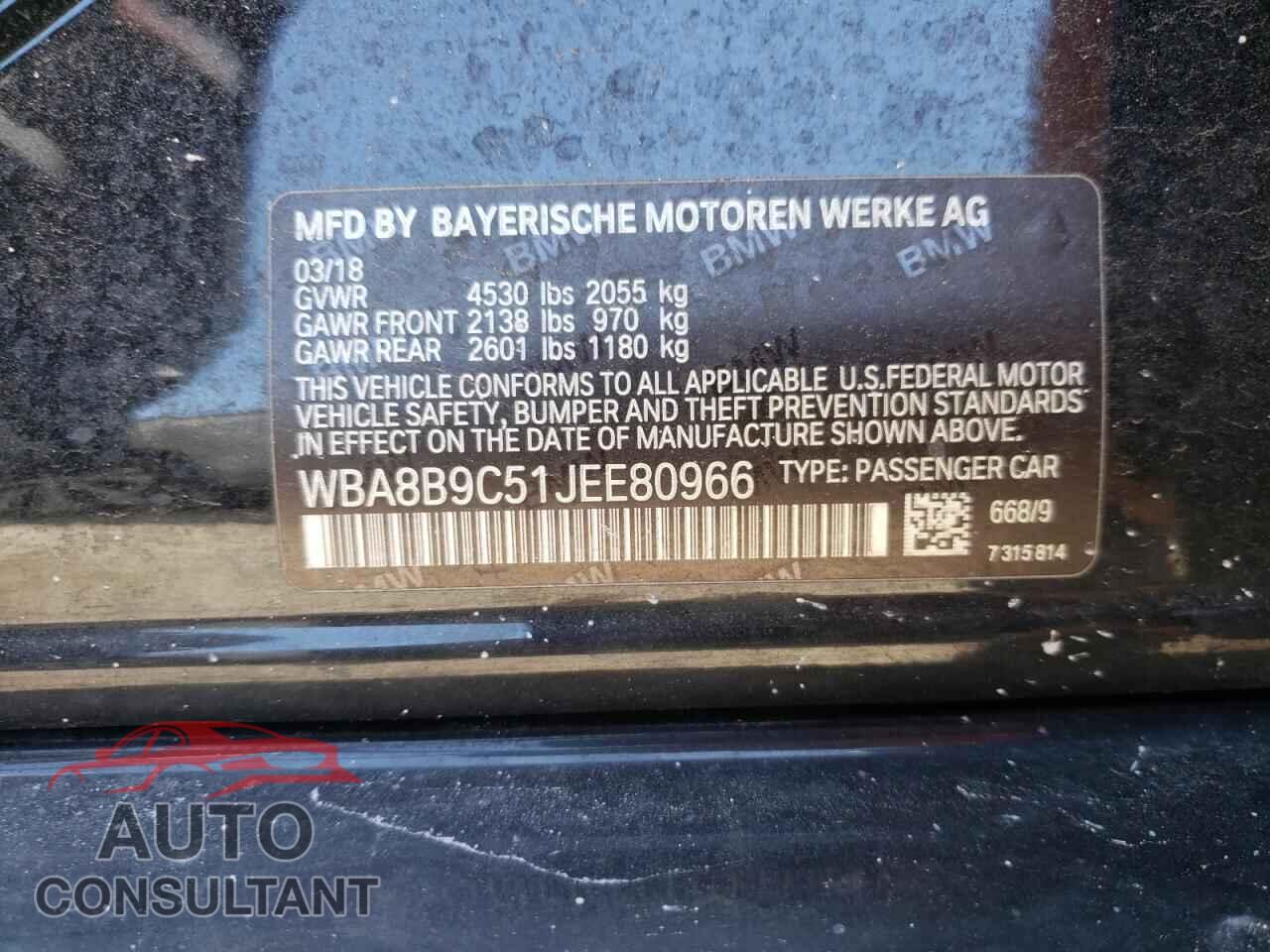 BMW 3 SERIES 2018 - WBA8B9C51JEE80966