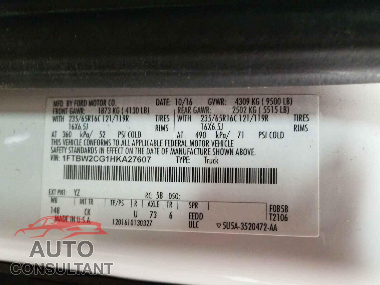 FORD TRANSIT CO 2017 - 1FTBW2CG1HKA27607