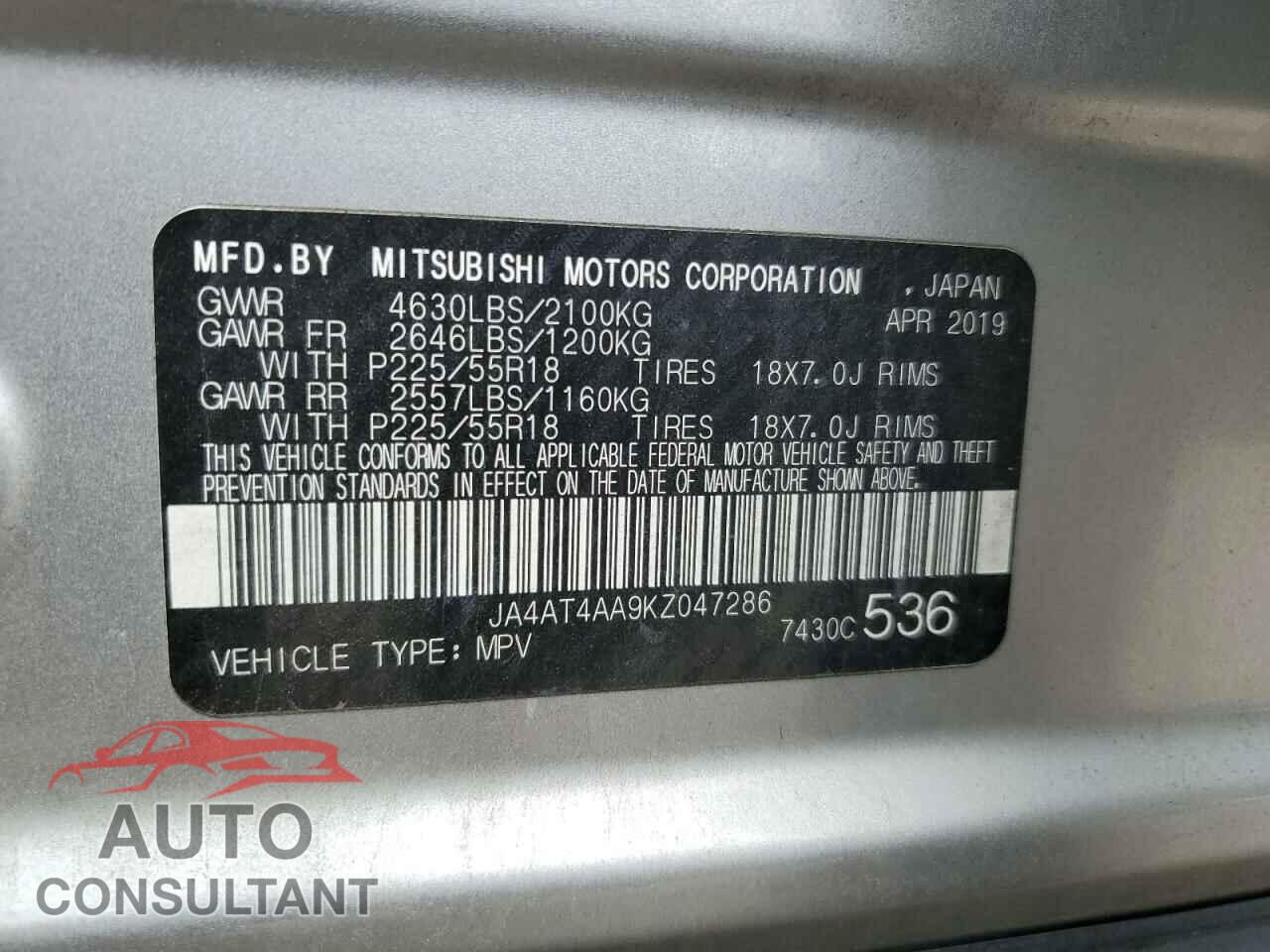 MITSUBISHI ECLIPSE 2019 - JA4AT4AA9KZ047286