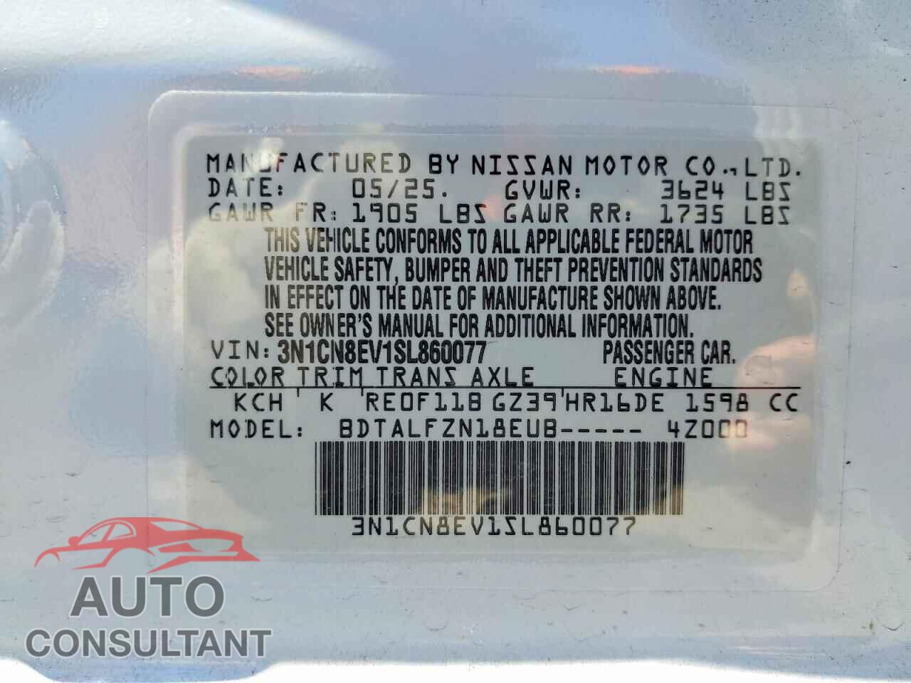 NISSAN VERSA 2025 - 3N1CN8EV1SL860077