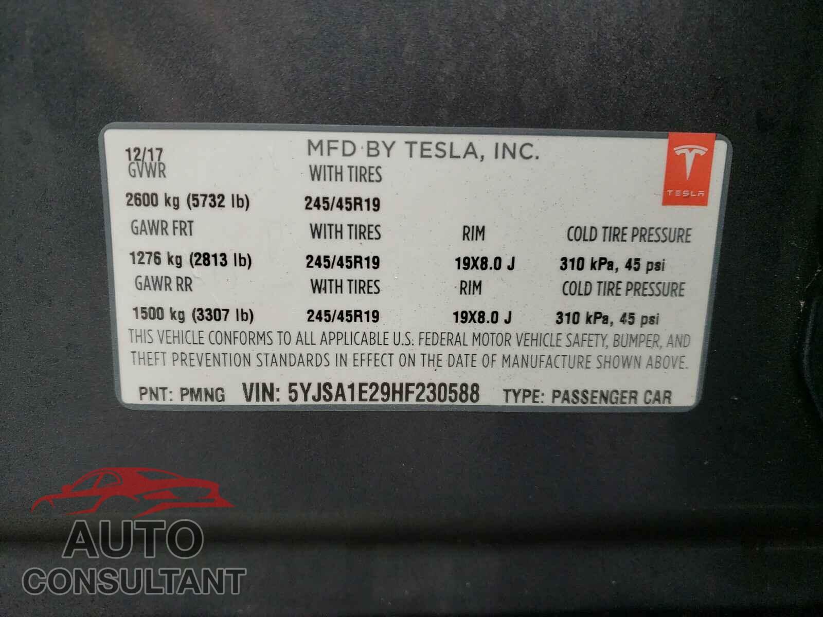 TESLA MODEL S 2017 - 5YJSA1E29HF230588