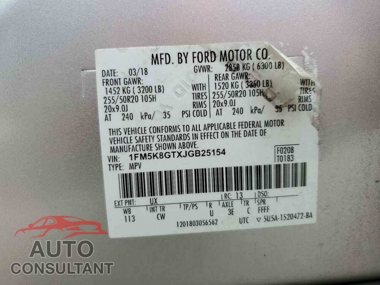 FORD EXPLORER 2018 - 1FM5K8GTXJGB25154