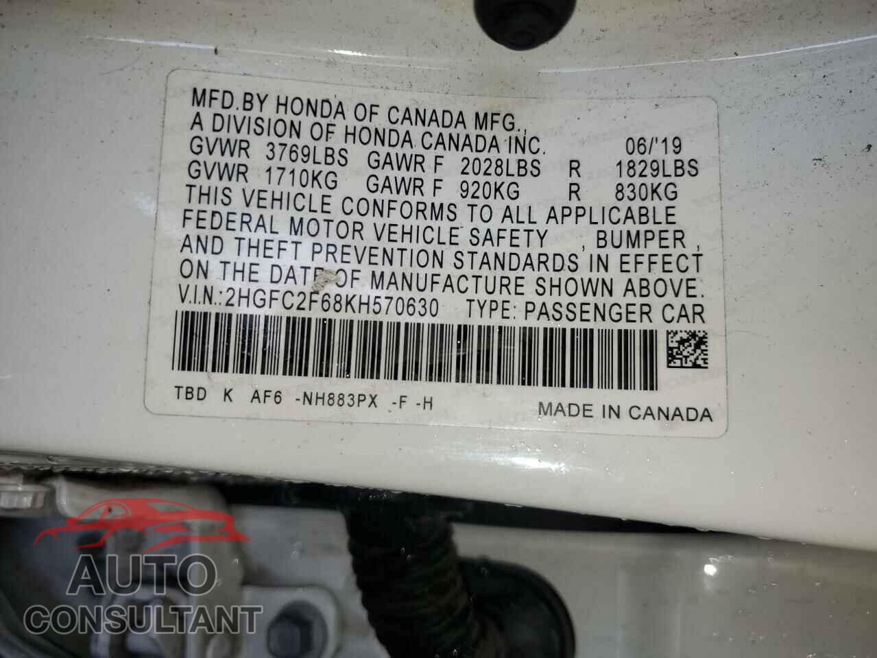 HONDA CIVIC 2019 - 2HGFC2F68KH570630