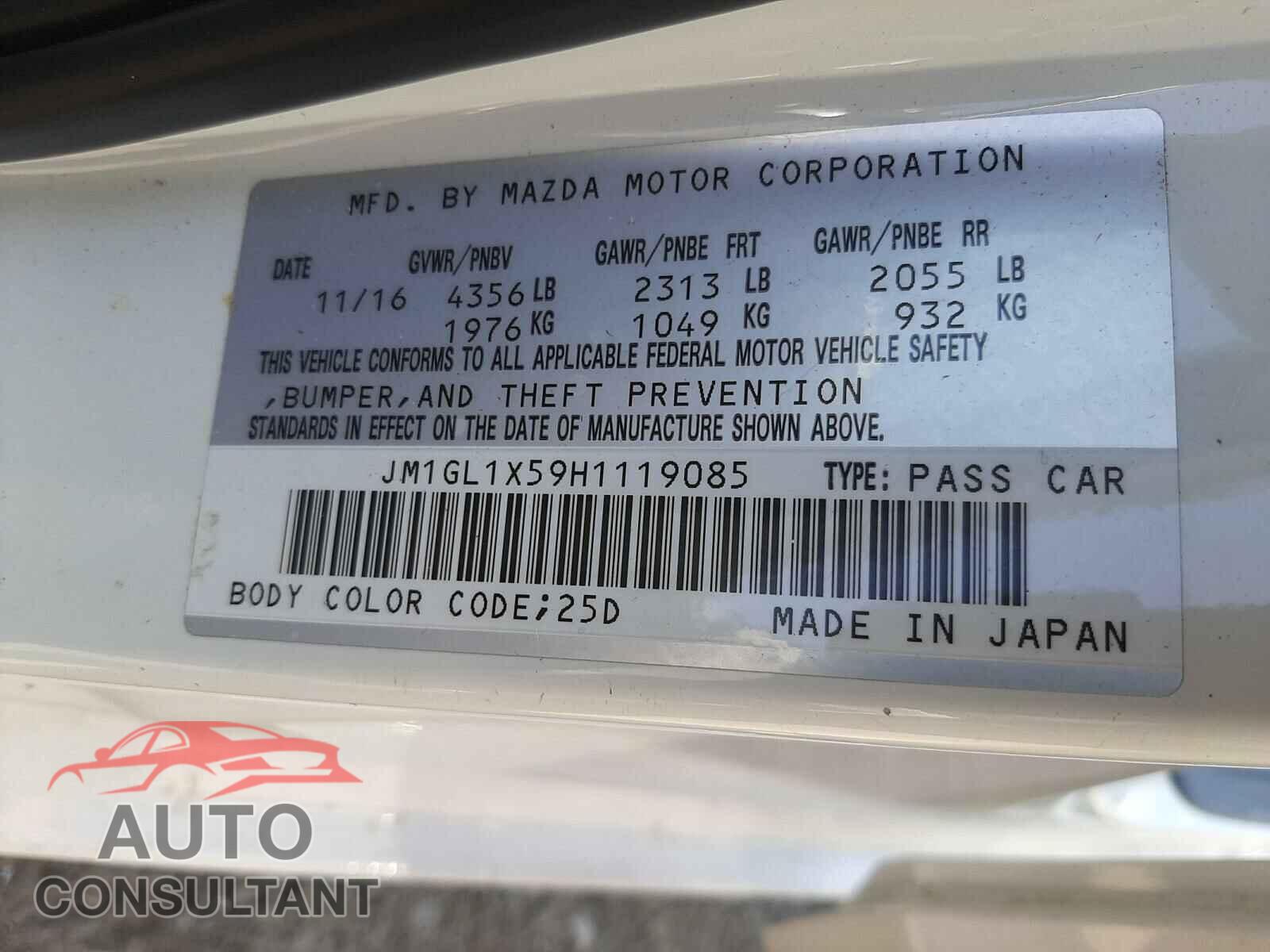MAZDA 6 2017 - JM1GL1X59H1119085