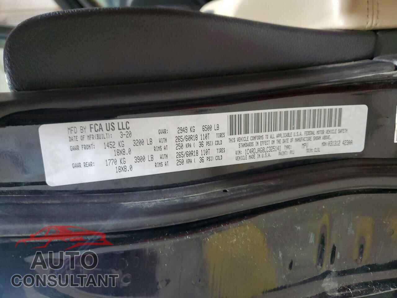 DODGE DURANGO 2020 - 1C4RDJAG8LC325141