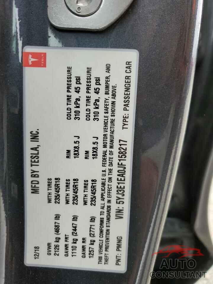 TESLA MODEL 3 2018 - 5YJ3E1EA0JF158217
