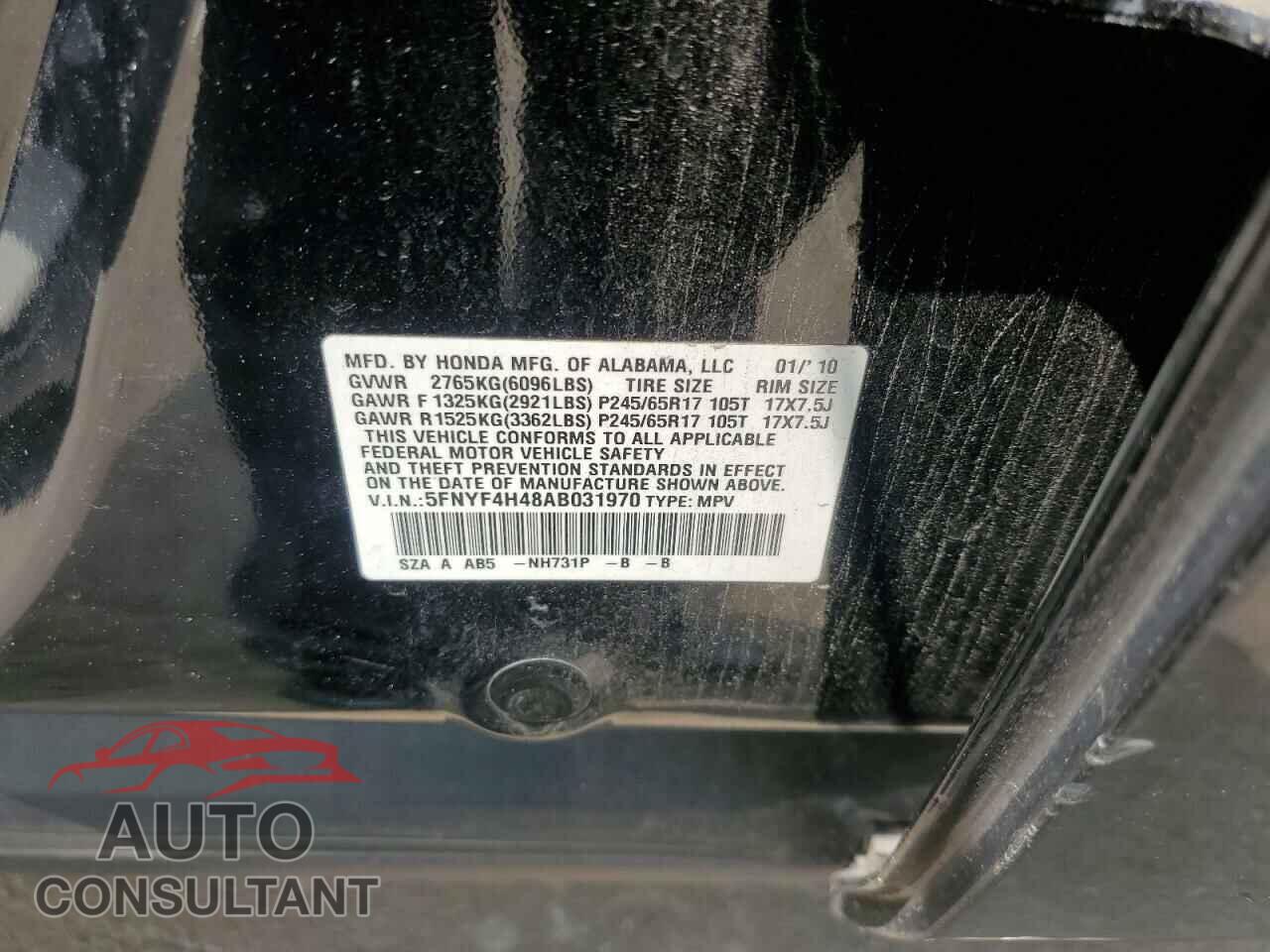HONDA PILOT 2010 - 5FNYF4H48AB031970