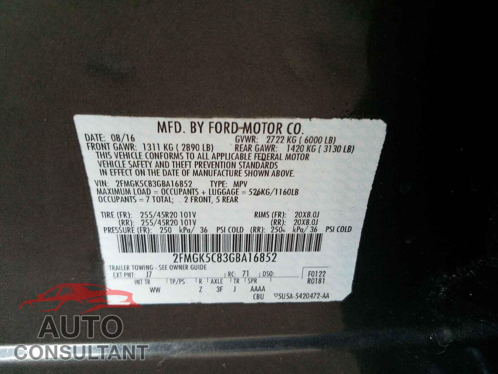 FORD FLEX 2016 - 2FMGK5C83GBA16852