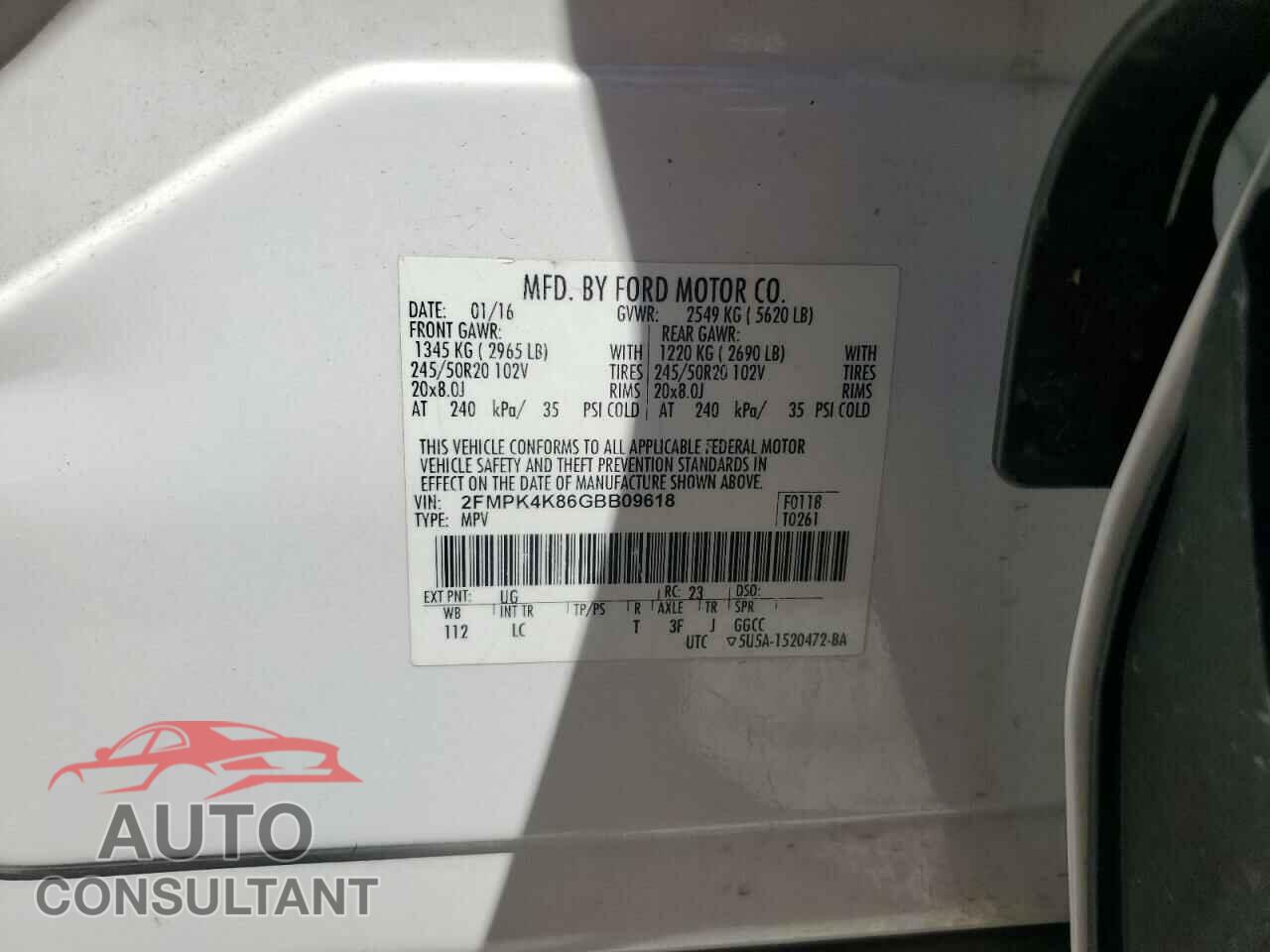 FORD EDGE 2016 - 2FMPK4K86GBB09618