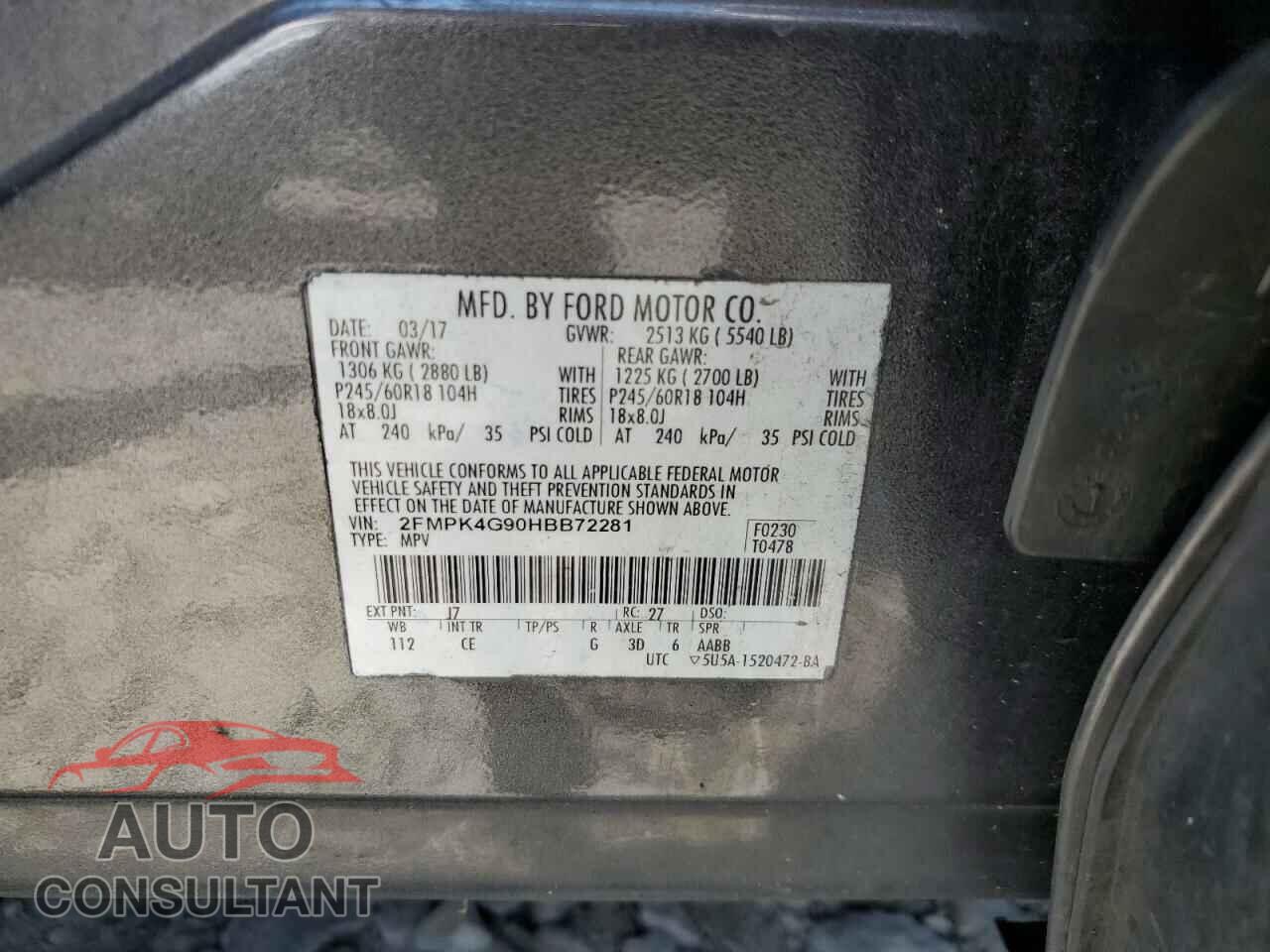 FORD EDGE 2017 - 2FMPK4G90HBB72281