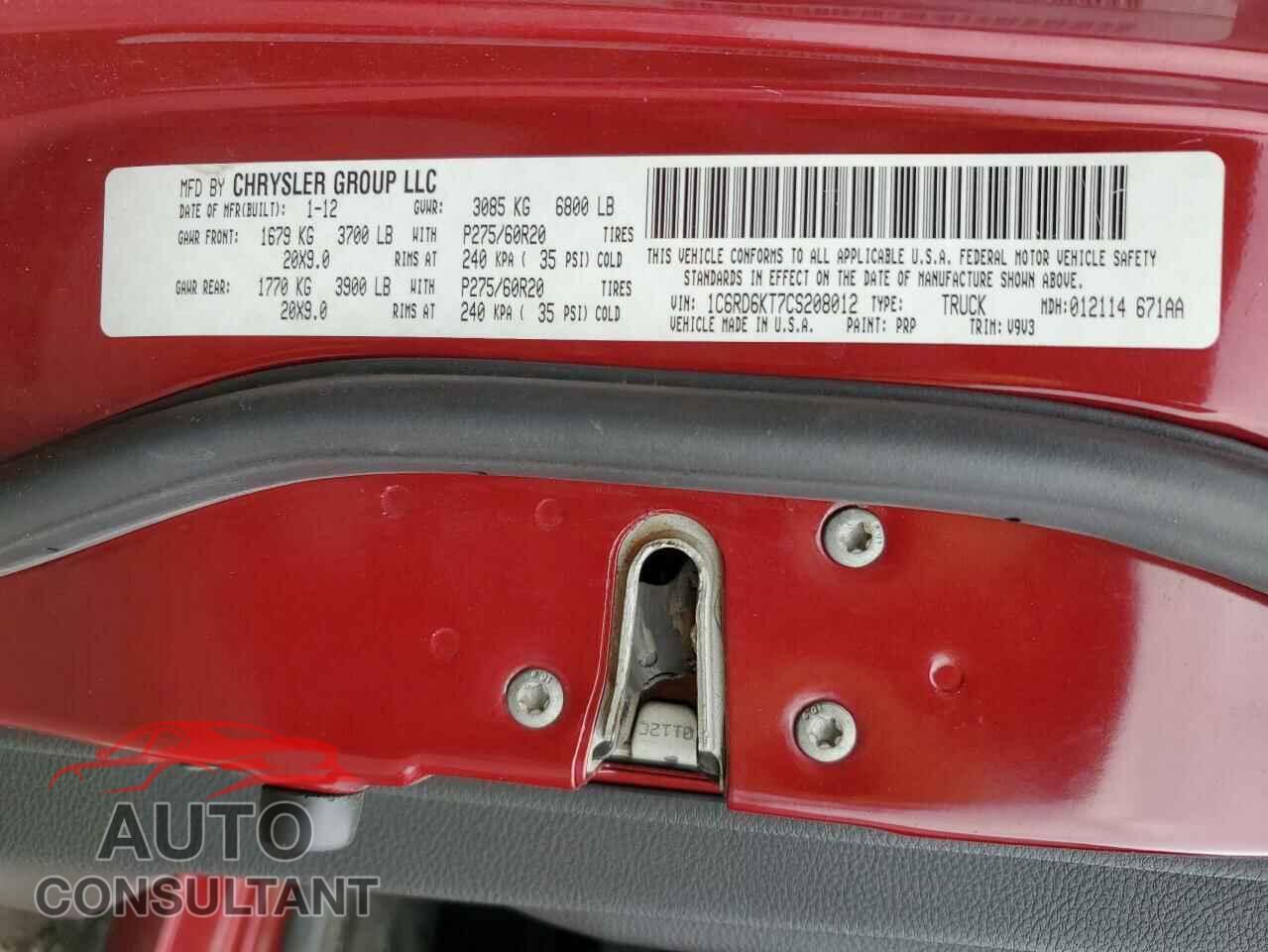 DODGE RAM 1500 2012 - 1C6RD6KT7CS208012