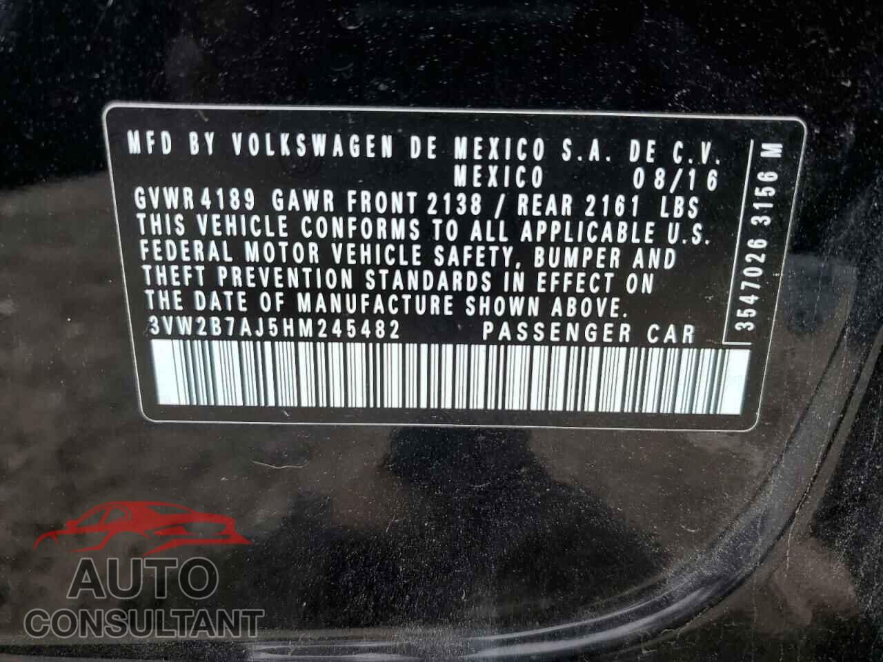 VOLKSWAGEN JETTA 2017 - 3VW2B7AJ5HM245482