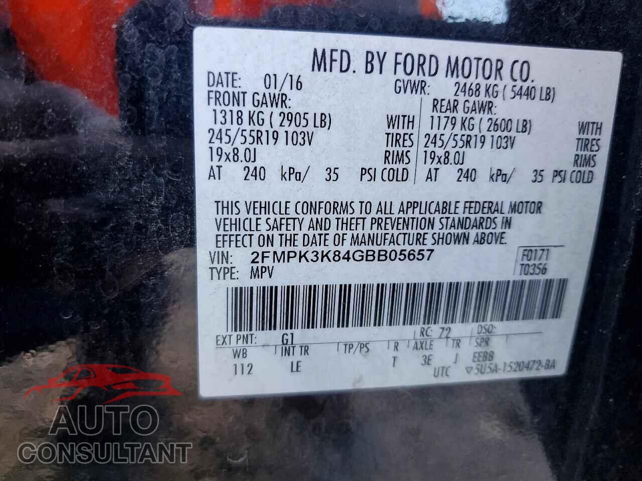 FORD EDGE 2016 - 2FMPK3K84GBB05657