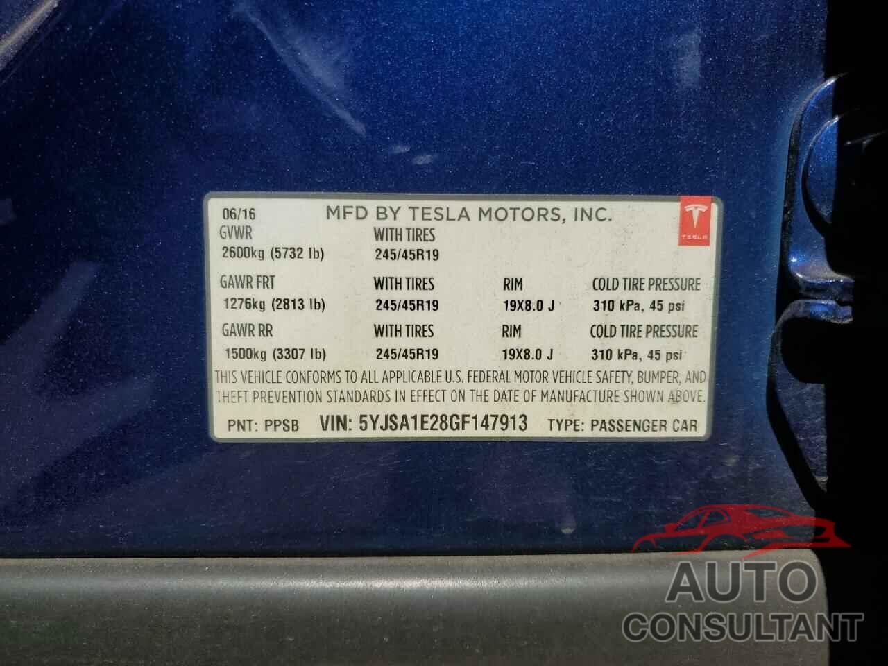 TESLA MODEL S 2016 - 5YJSA1E28GF147913