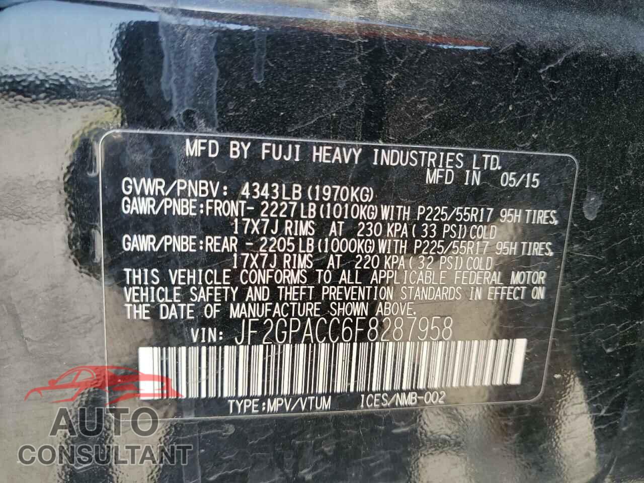 SUBARU XV 2015 - JF2GPACC6F8287958