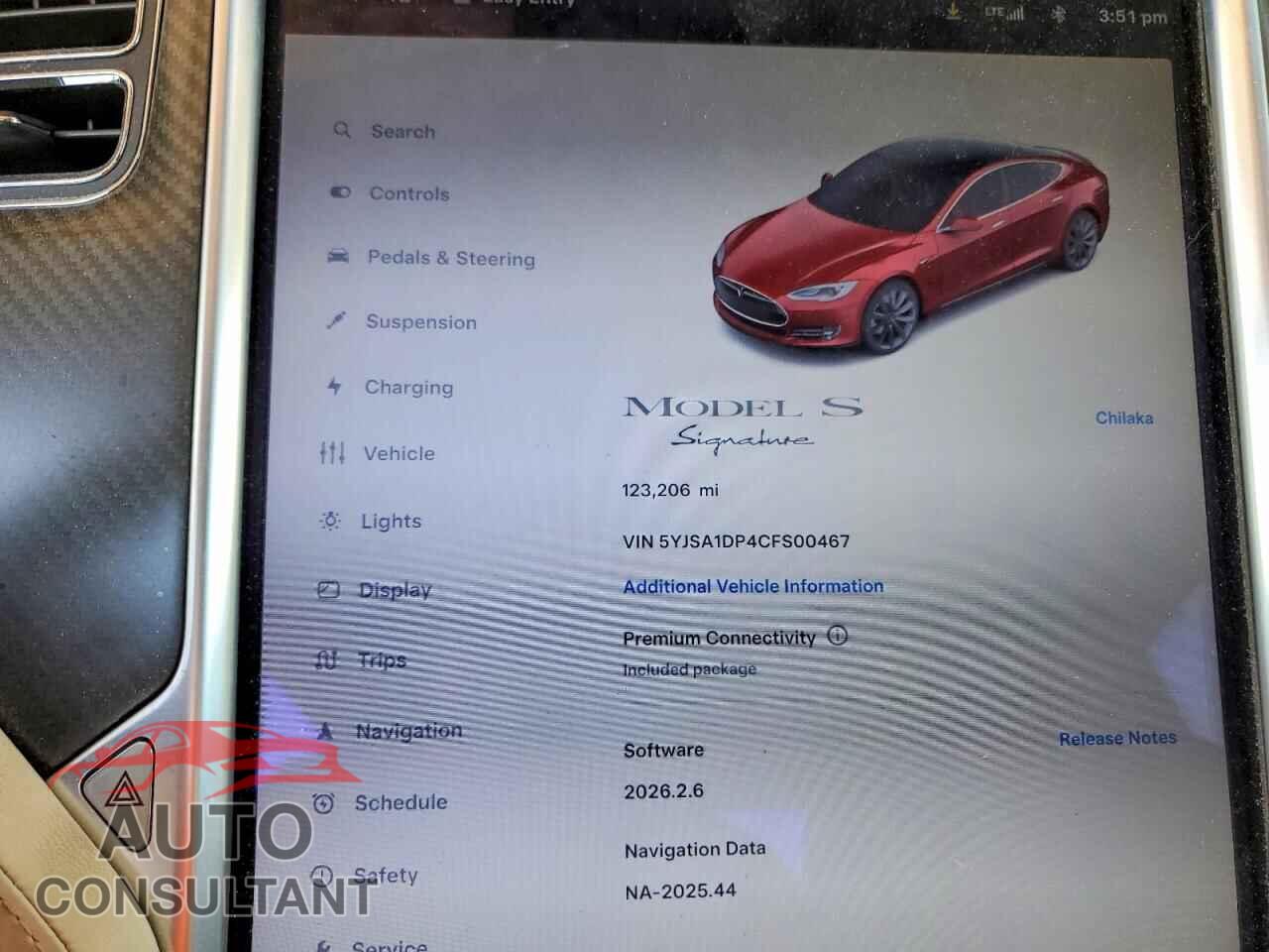TESLA MODEL S 2012 - 5YJSA1DP4CFS00467