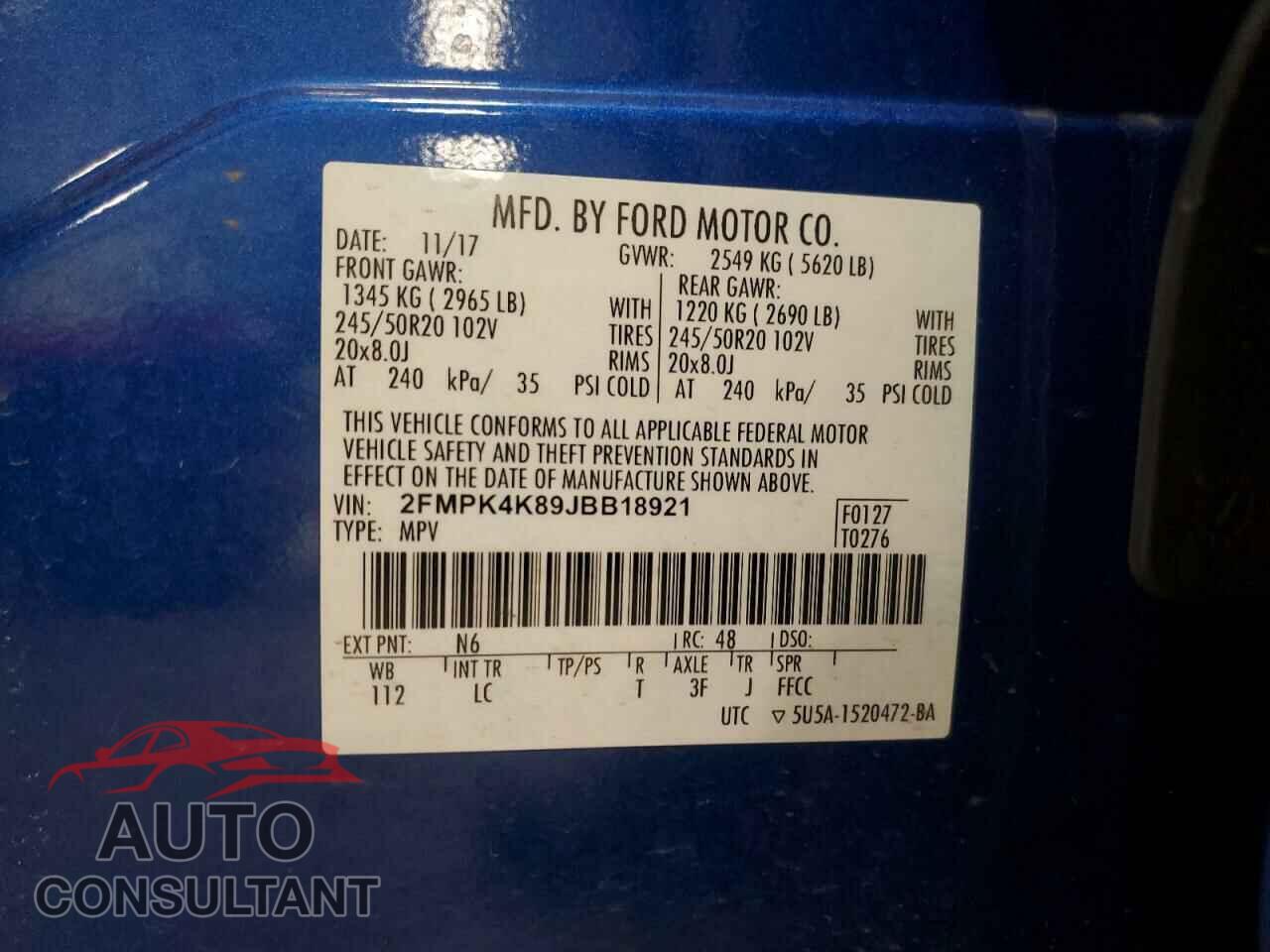 FORD EDGE 2018 - 2FMPK4K89JBB18921