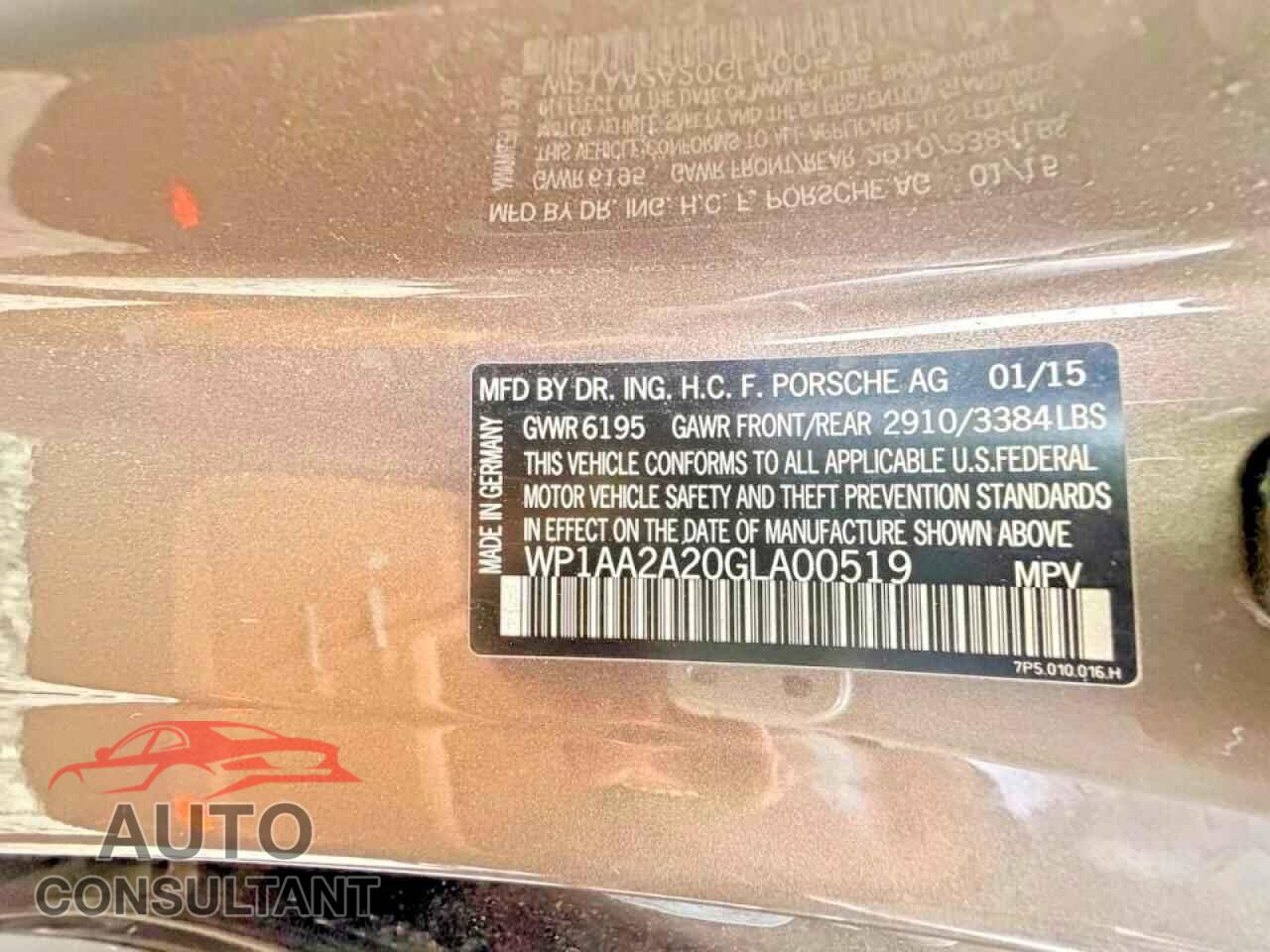 PORSCHE CAYENNE 2016 - WP1AA2A20GLA00519