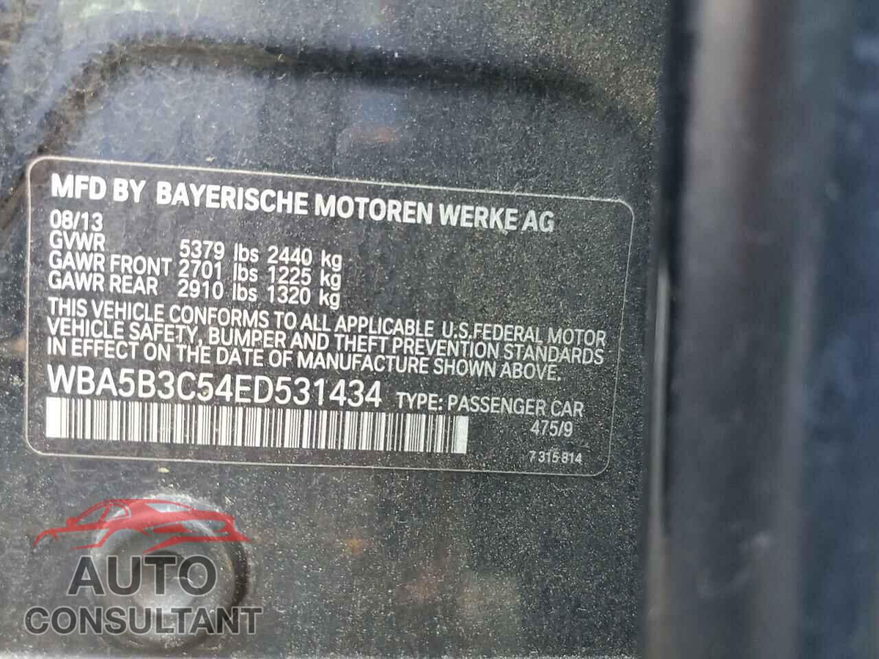 BMW 5 SERIES 2014 - WBA5B3C54ED531434