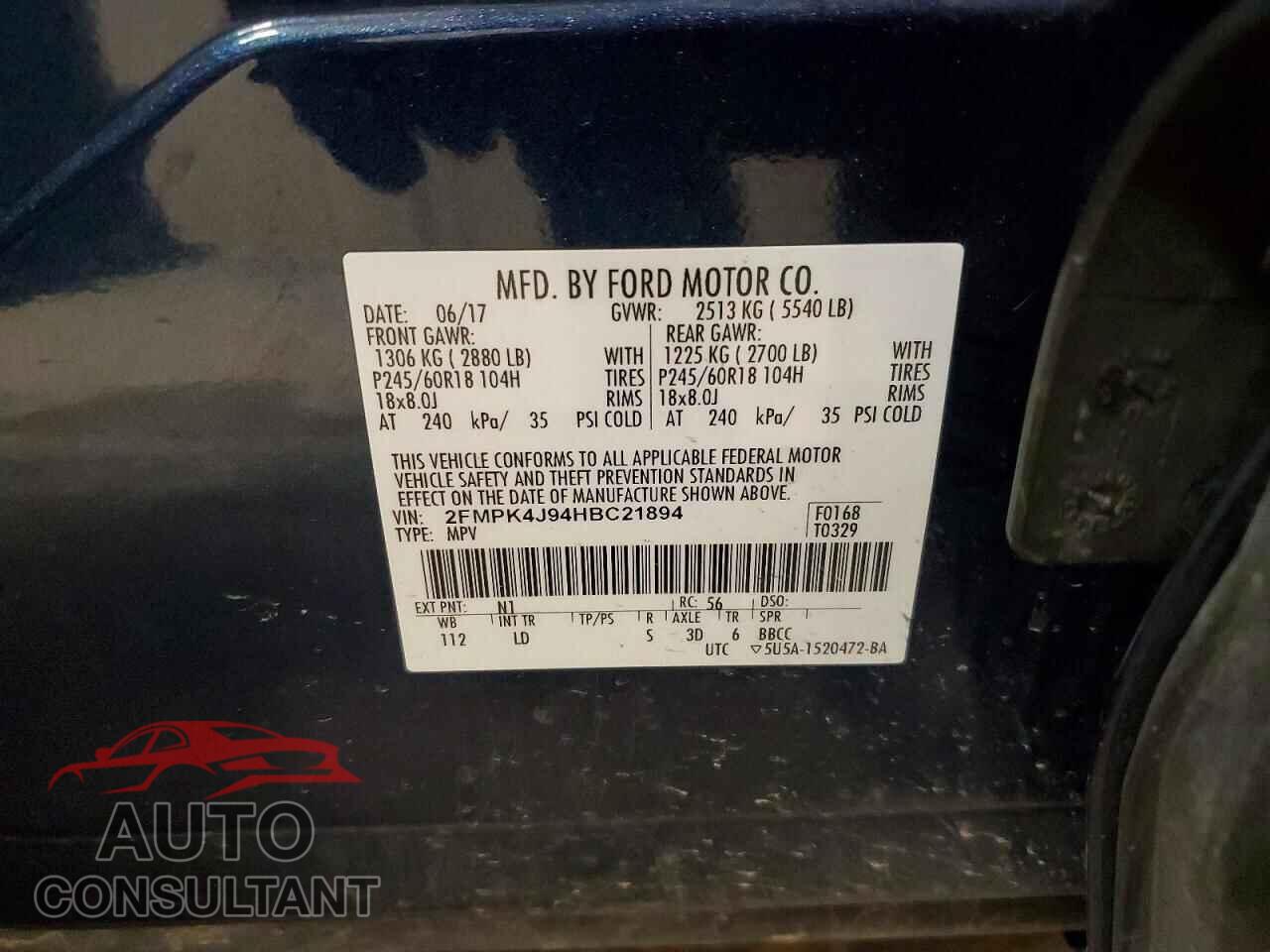 FORD EDGE 2017 - 2FMPK4J94HBC21894