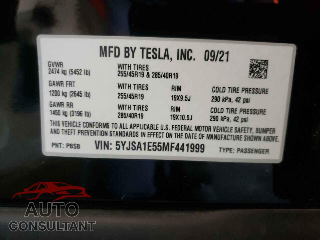 TESLA MODEL S 2021 - 5YJSA1E55MF441999