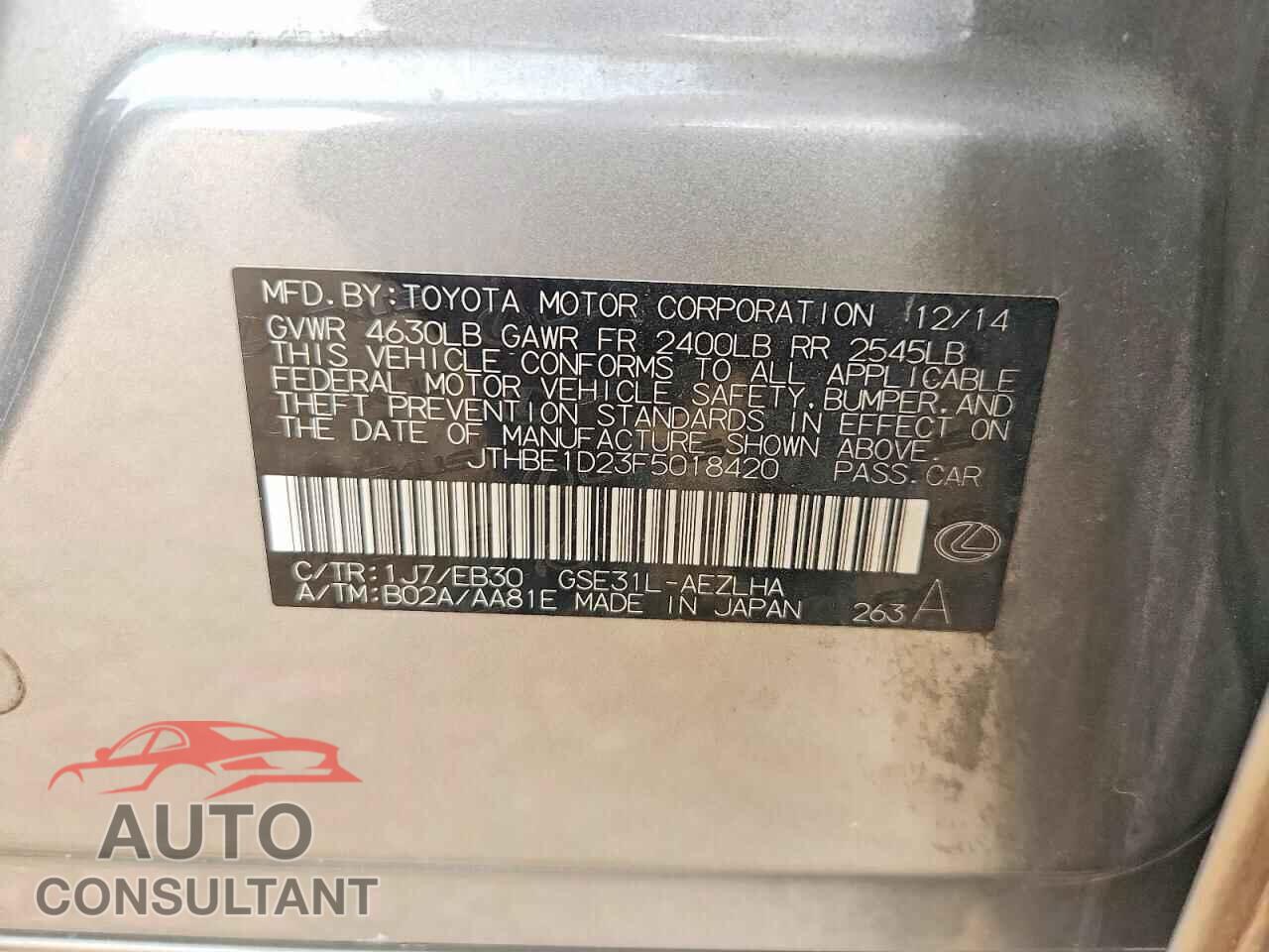 LEXUS IS 2015 - JTHBE1D23F5018420