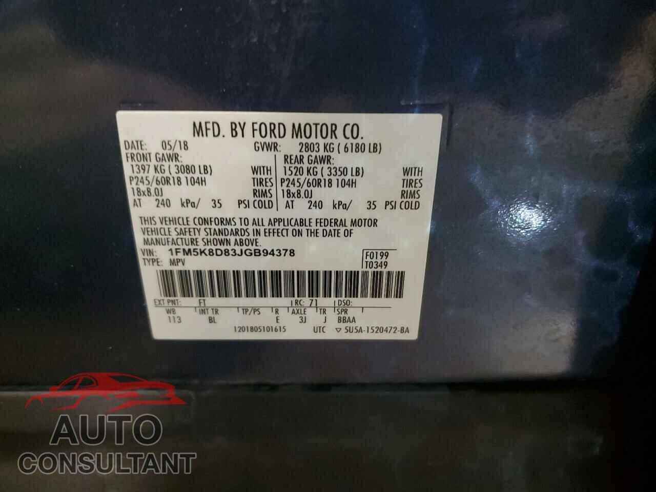 FORD EXPLORER 2018 - 1FM5K8D83JGB94378