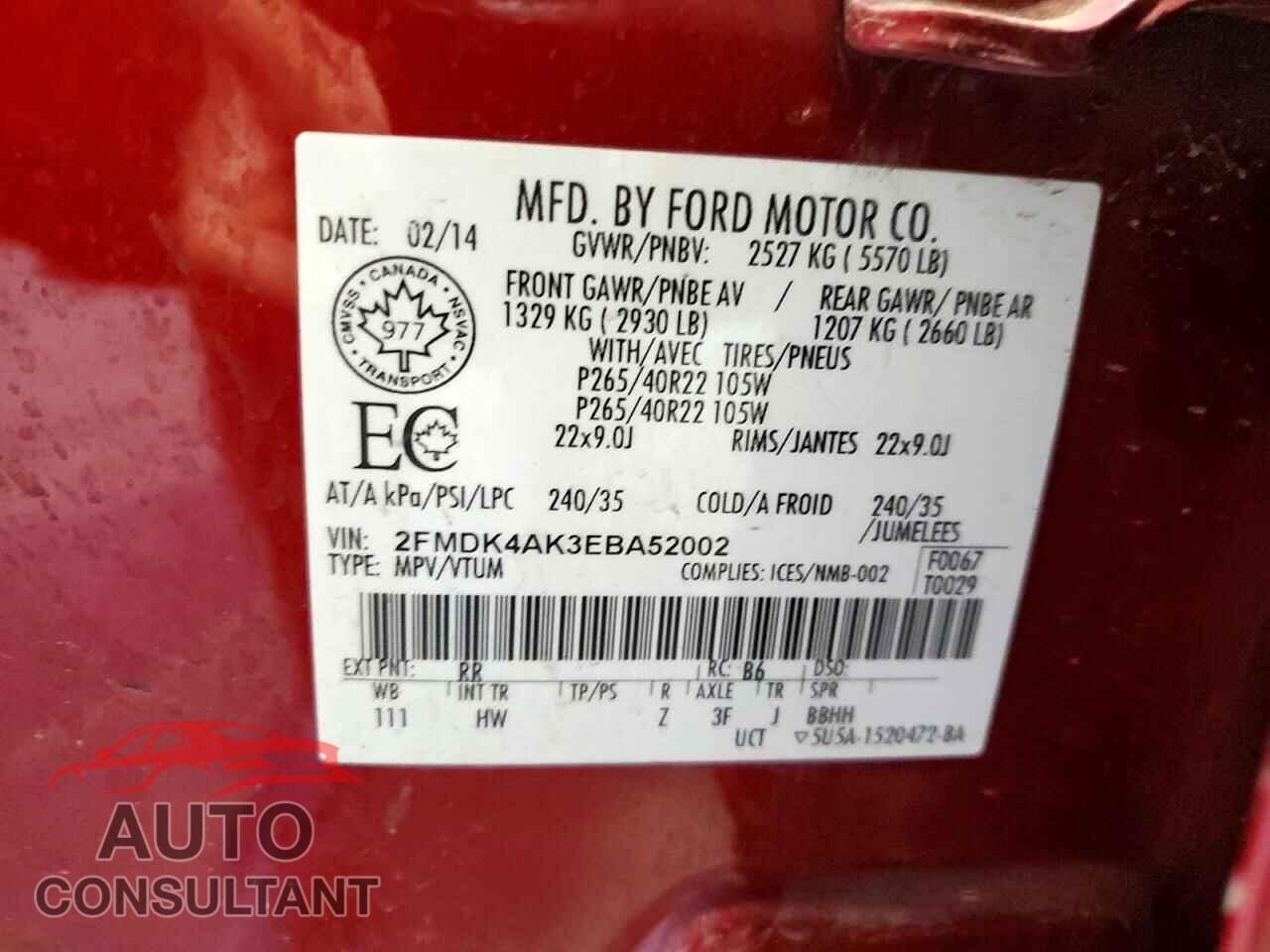 FORD EDGE 2014 - 2FMDK4AK3EBA52002