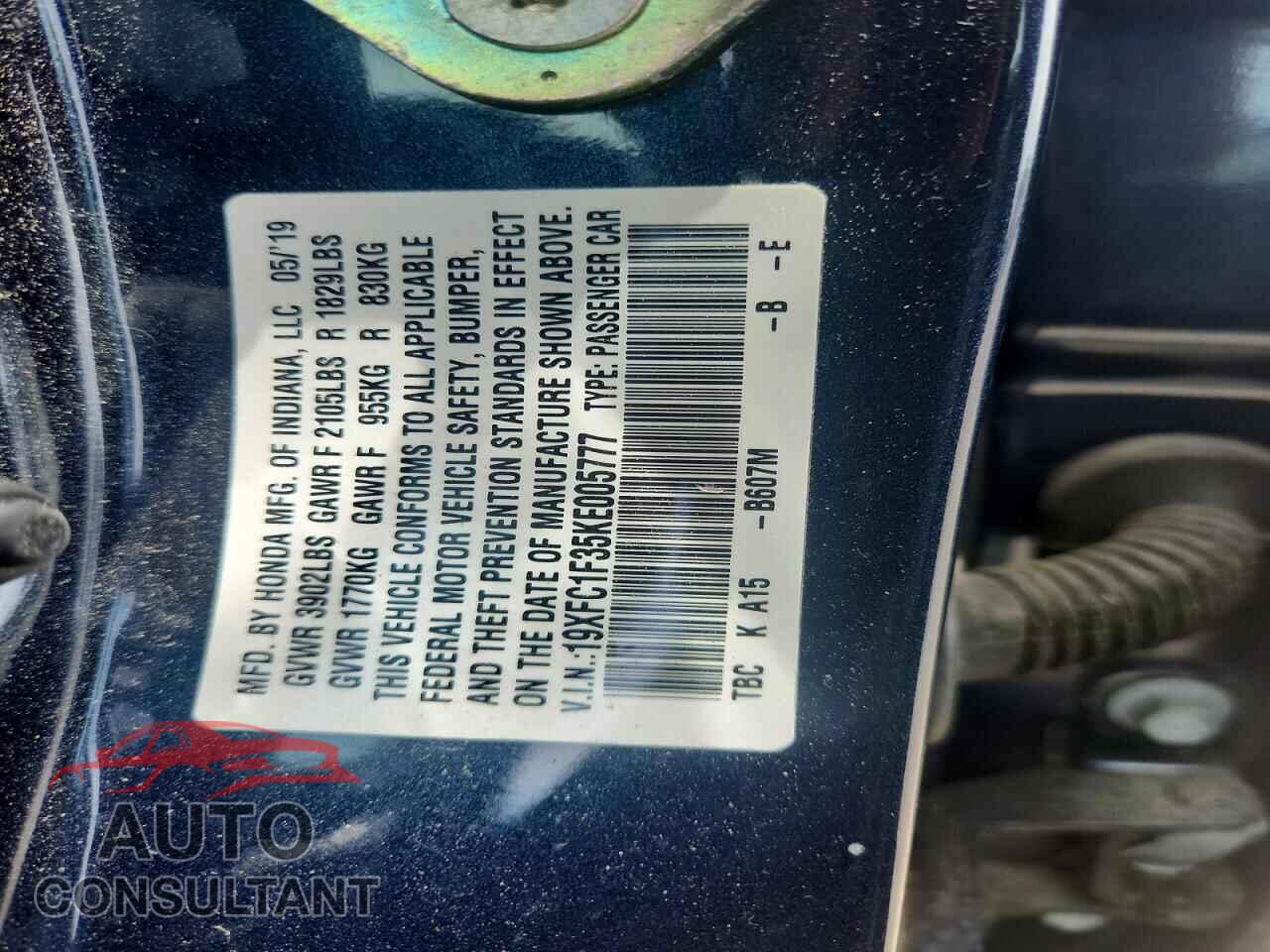 HONDA CIVIC 2019 - 19XFC1F35KE005777