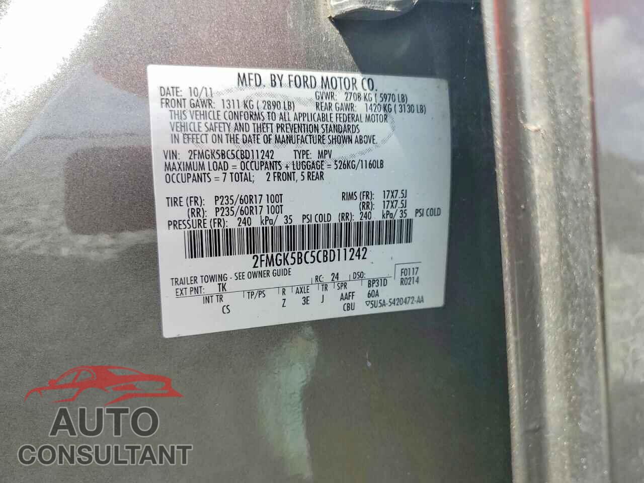 FORD FLEX 2012 - 2FMGK5BC5CBD11242