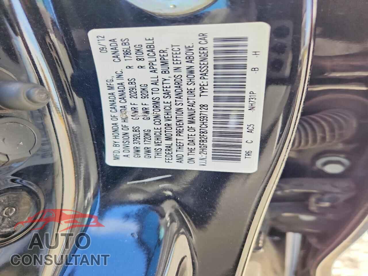 HONDA CIVIC 2012 - 2HGFB2F87CH597128