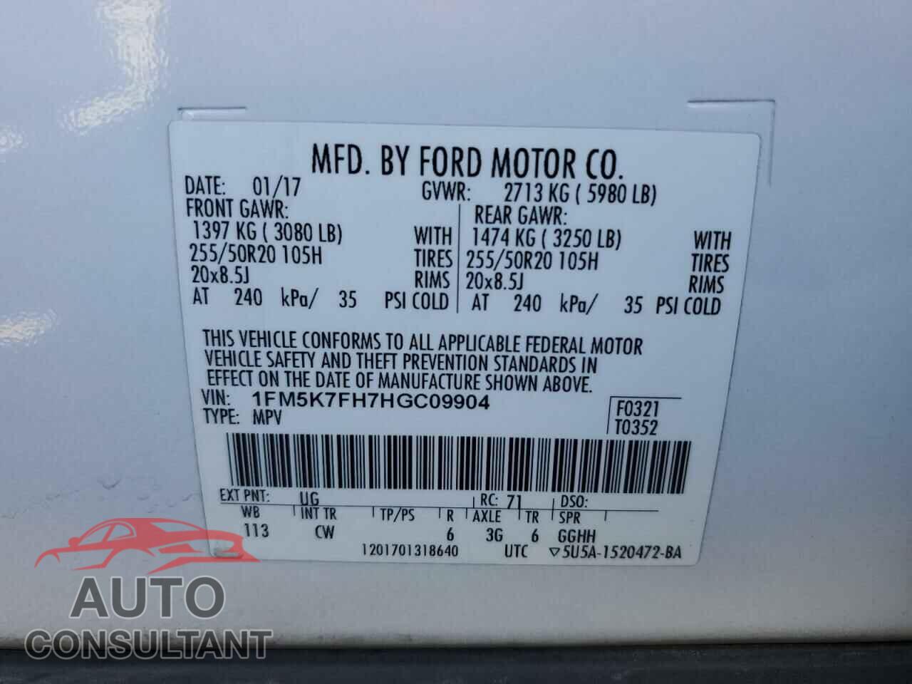 FORD EXPLORER 2017 - 1FM5K7FH7HGC09904