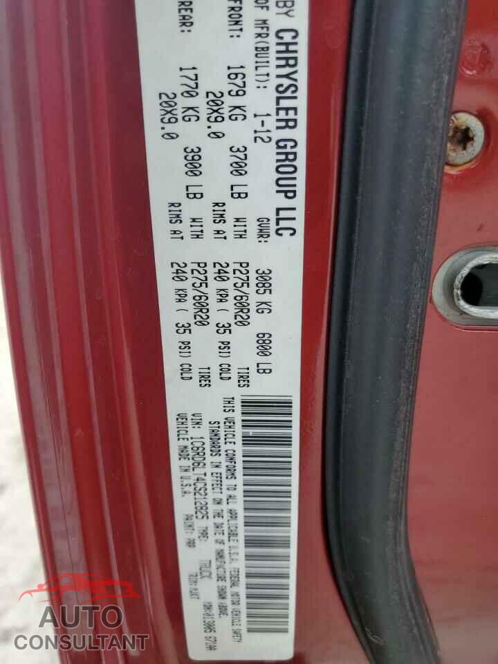 DODGE RAM 1500 2012 - 1C6RD6LT4CS212825
