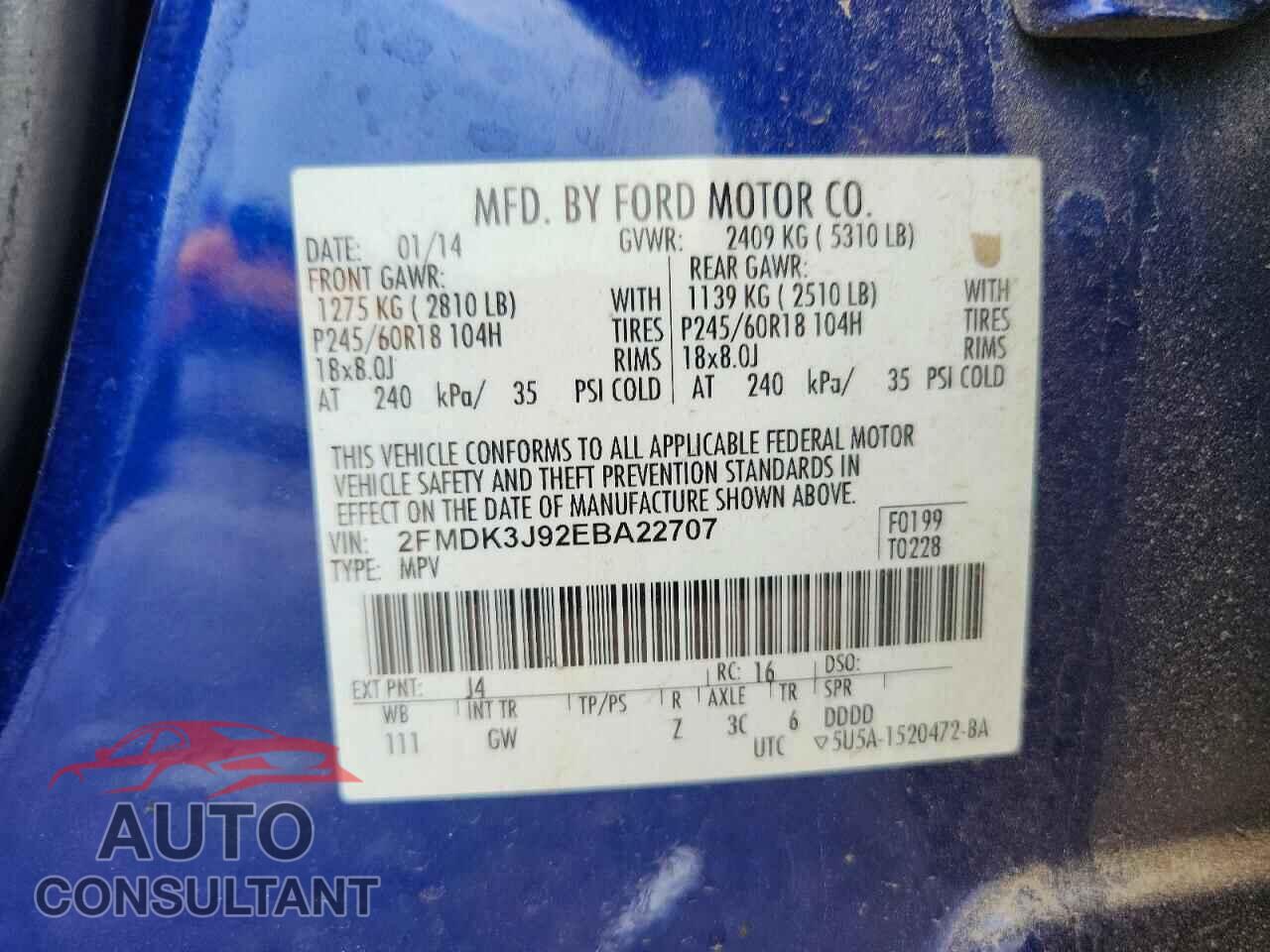 FORD EDGE 2014 - 2FMDK3J92EBA22707