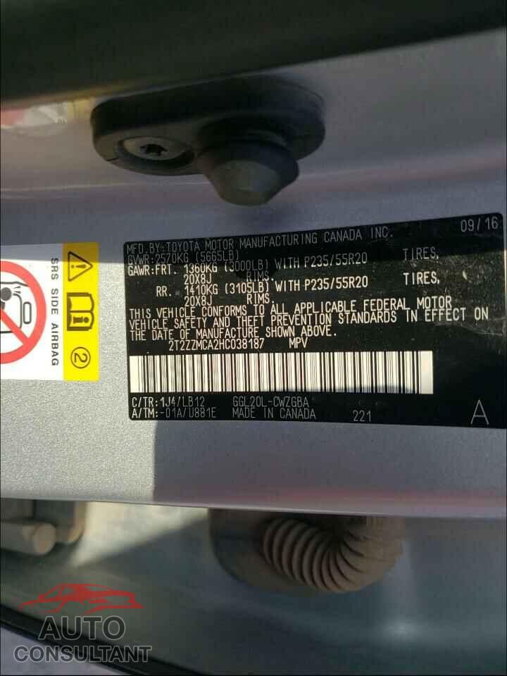 LEXUS RX350 2017 - 2T2ZZMCA2HC038187