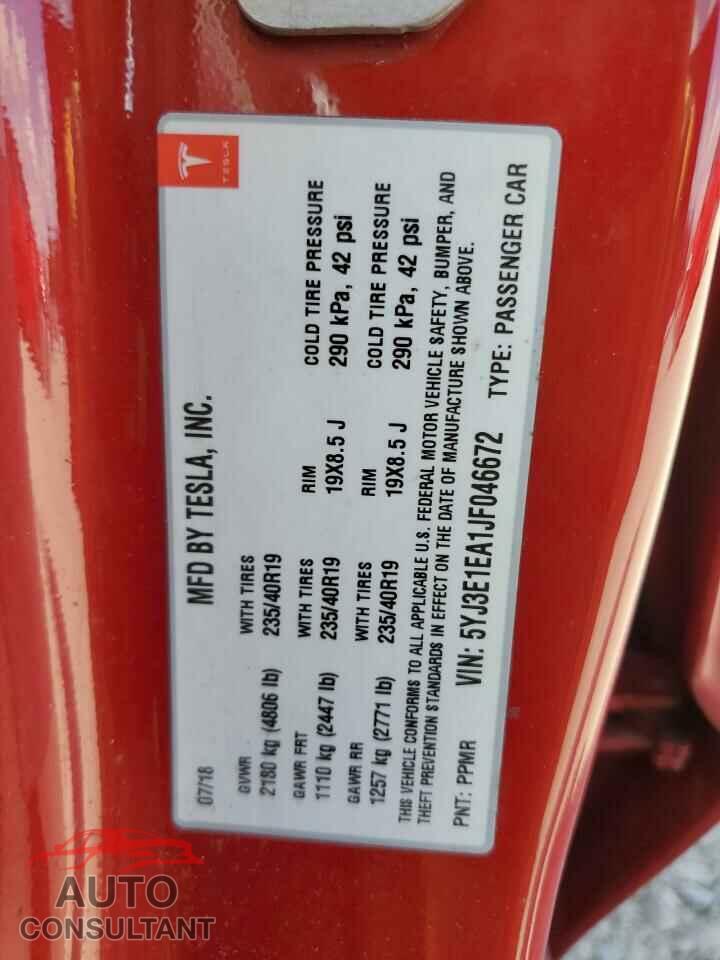 TESLA MODEL 3 2018 - 5YJ3E1EA1JF046672