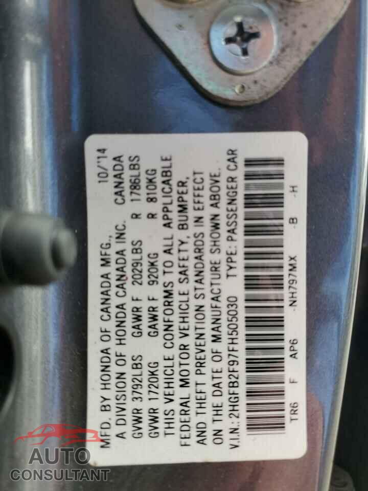 HONDA CIVIC 2015 - 2HGFB2F97FH505030