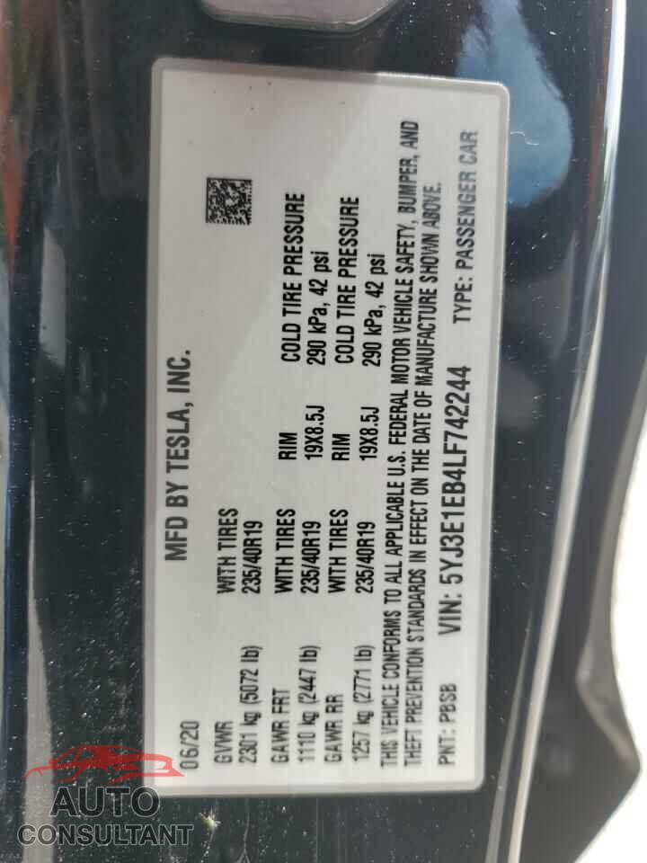 TESLA MODEL 3 2020 - 5YJ3E1EB4LF742244