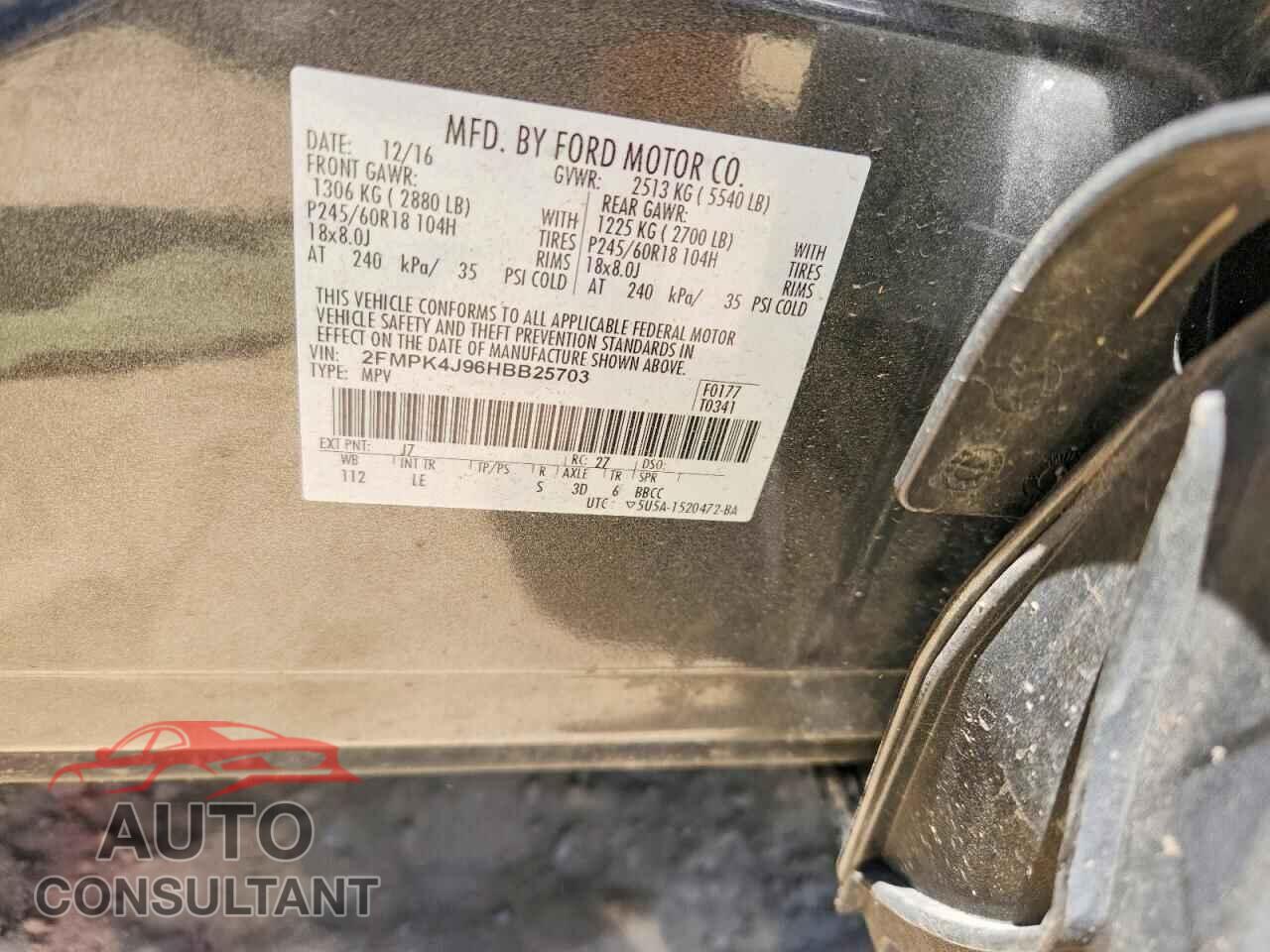 FORD EDGE 2017 - 2FMPK4J96HBB25703