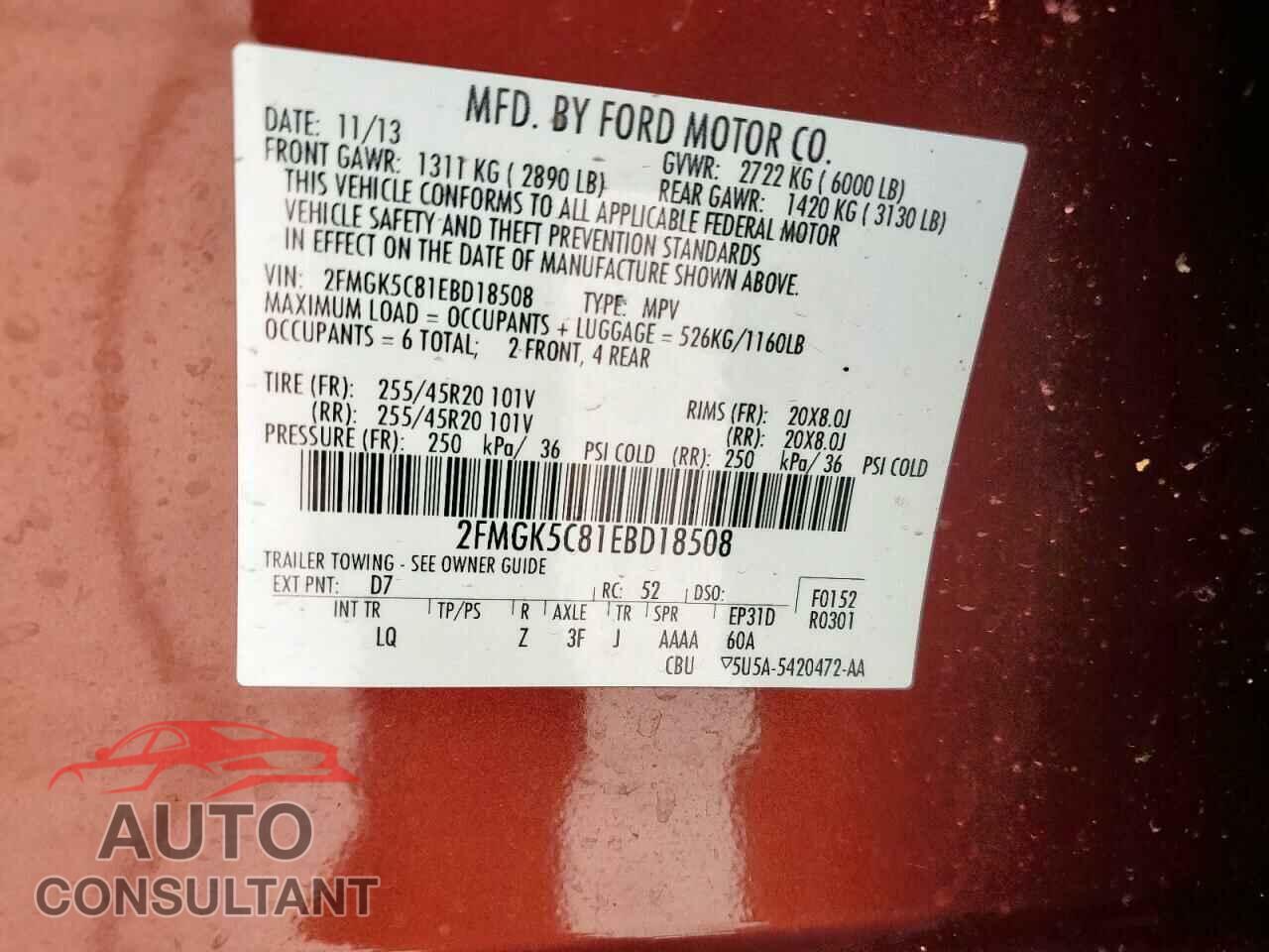 FORD FLEX 2014 - 2FMGK5C81EBD18508
