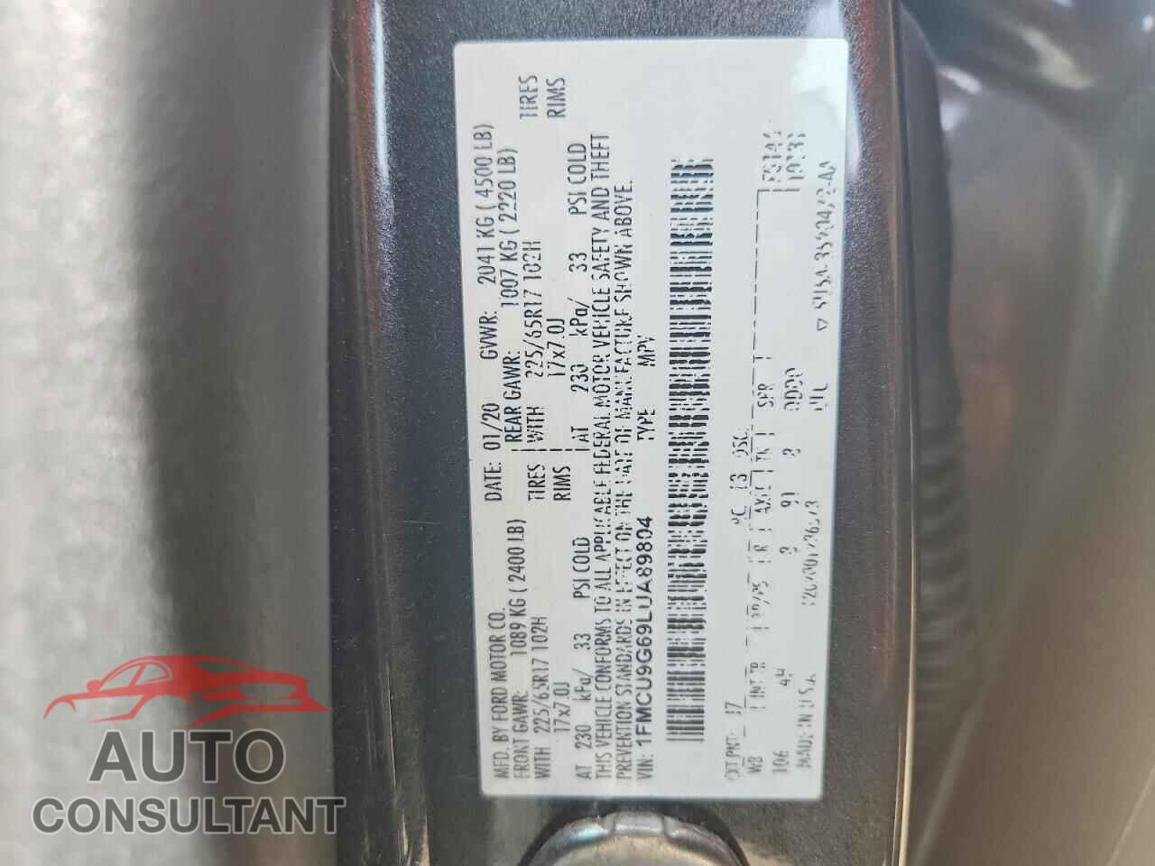 FORD ESCAPE 2020 - 1FMCU9G69LUA89804
