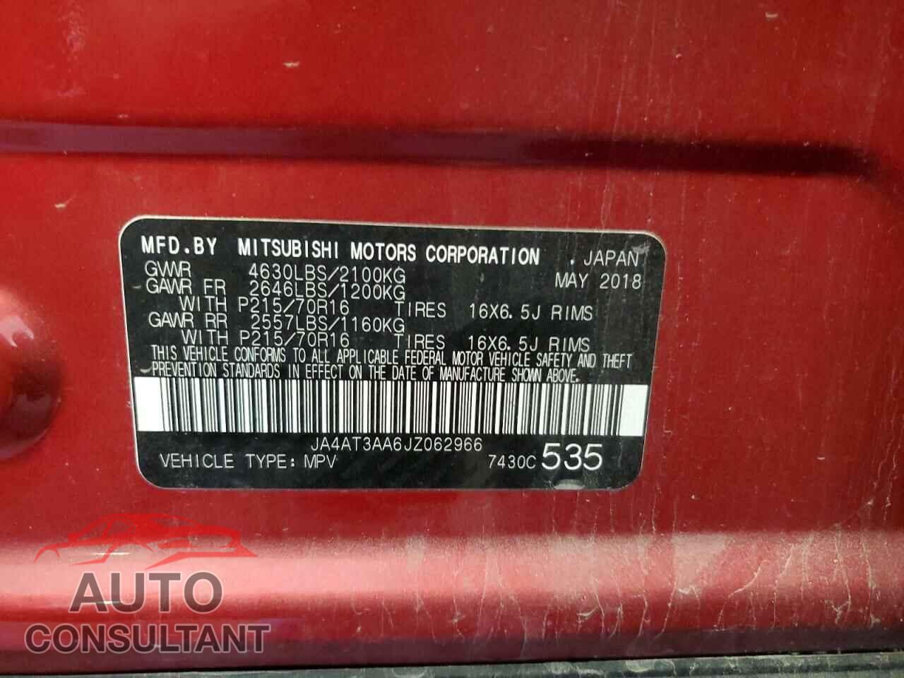 MITSUBISHI ECLIPSE 2018 - JA4AT3AA6JZ062966