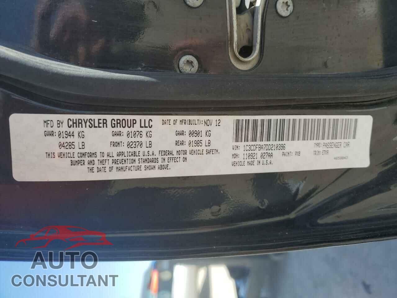 DODGE DART 2013 - 1C3CDFBA7DD210396