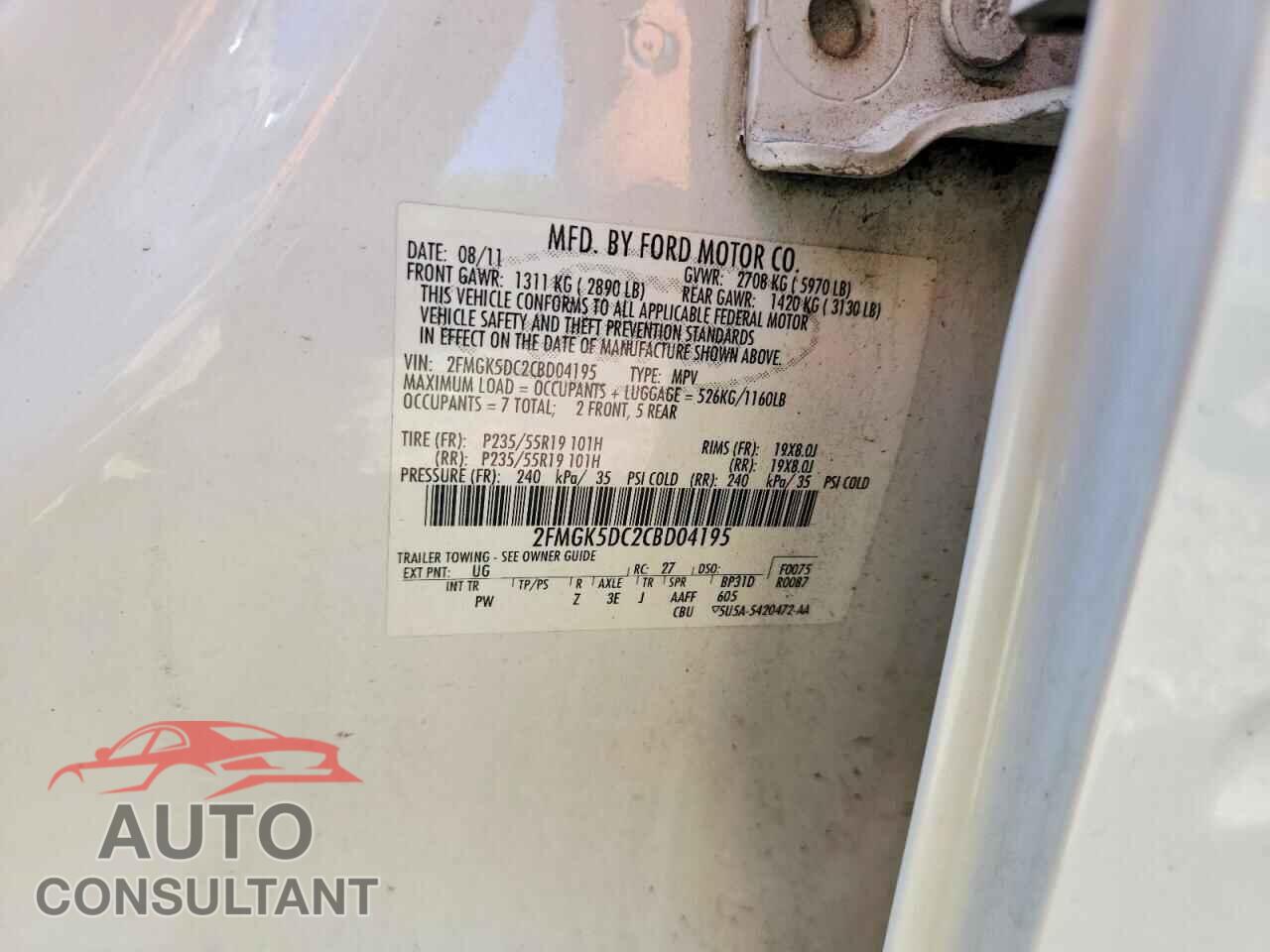 FORD FLEX 2012 - 2FMGK5DC2CBD04195